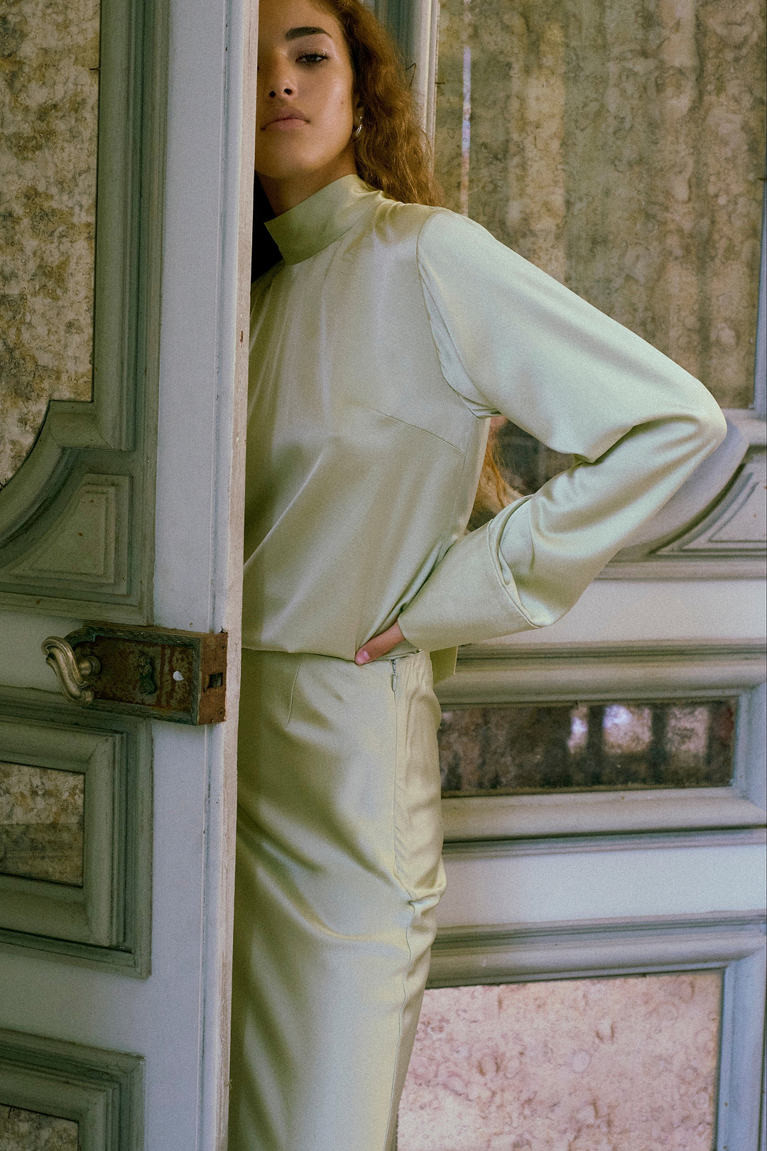 Silk Long Sleeve Blouse (Sage)