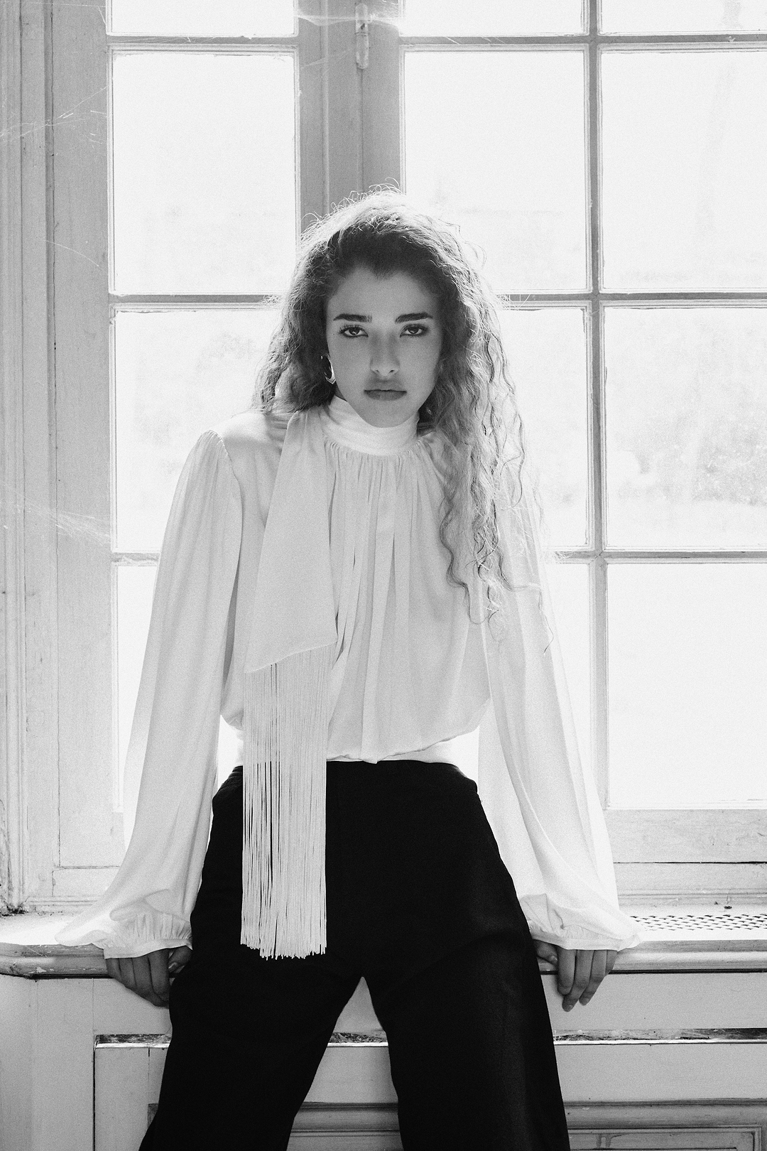 Draped Fringe Silk Blouse (Cream)