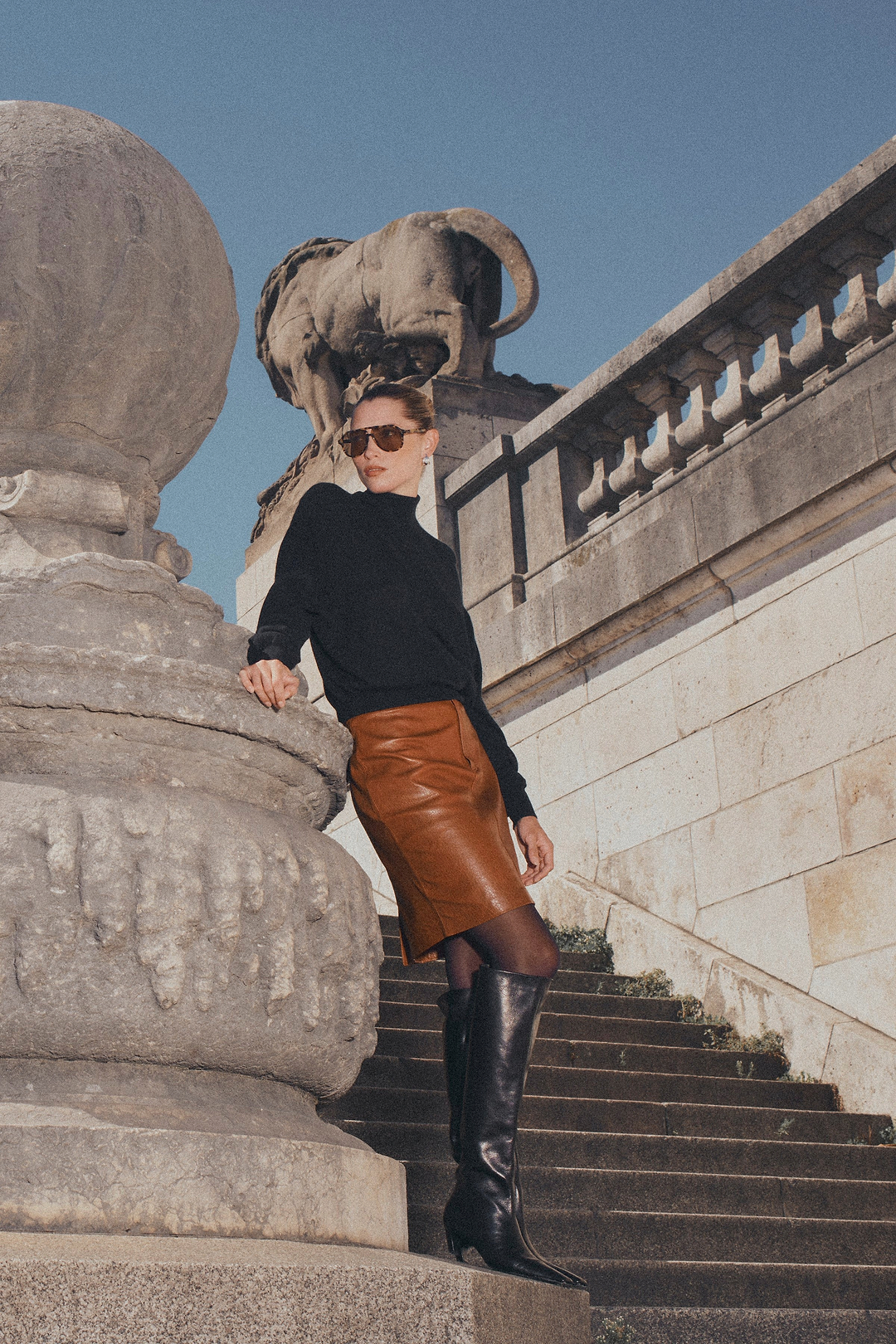 Leather Pencil Skirt (Cognac)