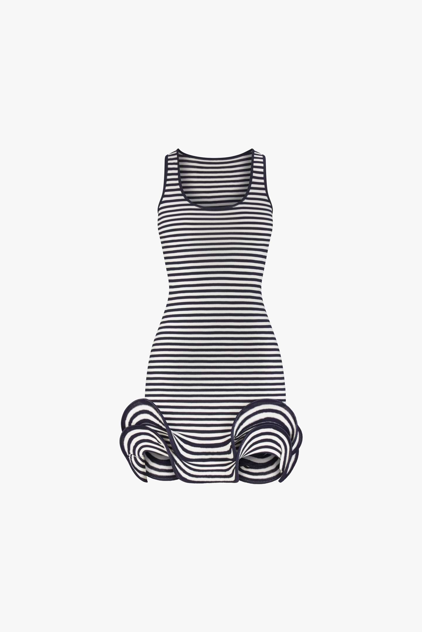 Double Ruffle Hem Mini Dress (Navy Stripe)