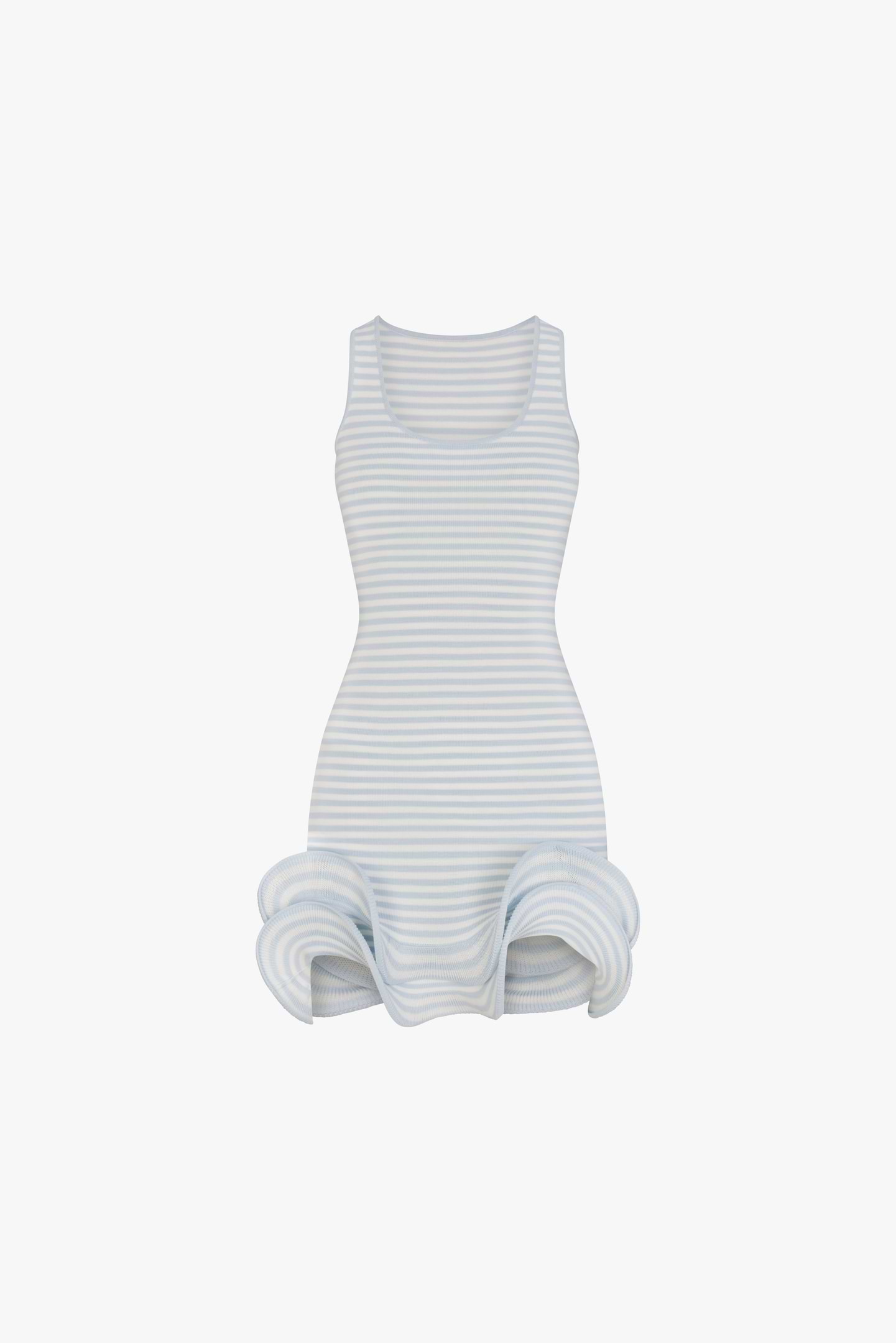 Double Ruffle Hem Mini Dress (Pale Blue Stripe)