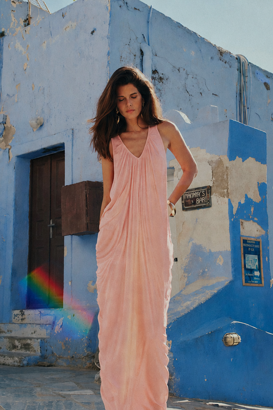 Draped V Neck Gown (Rose Clay)