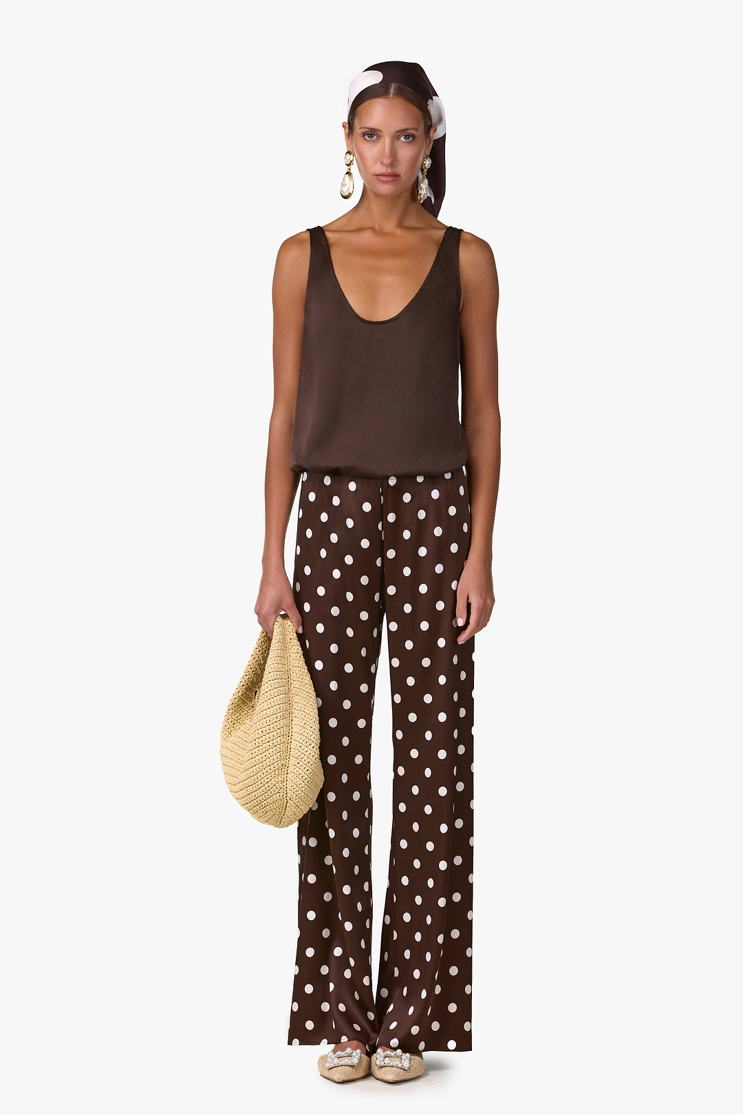 Silk Pant (Chocolate Brown Polka Dot)