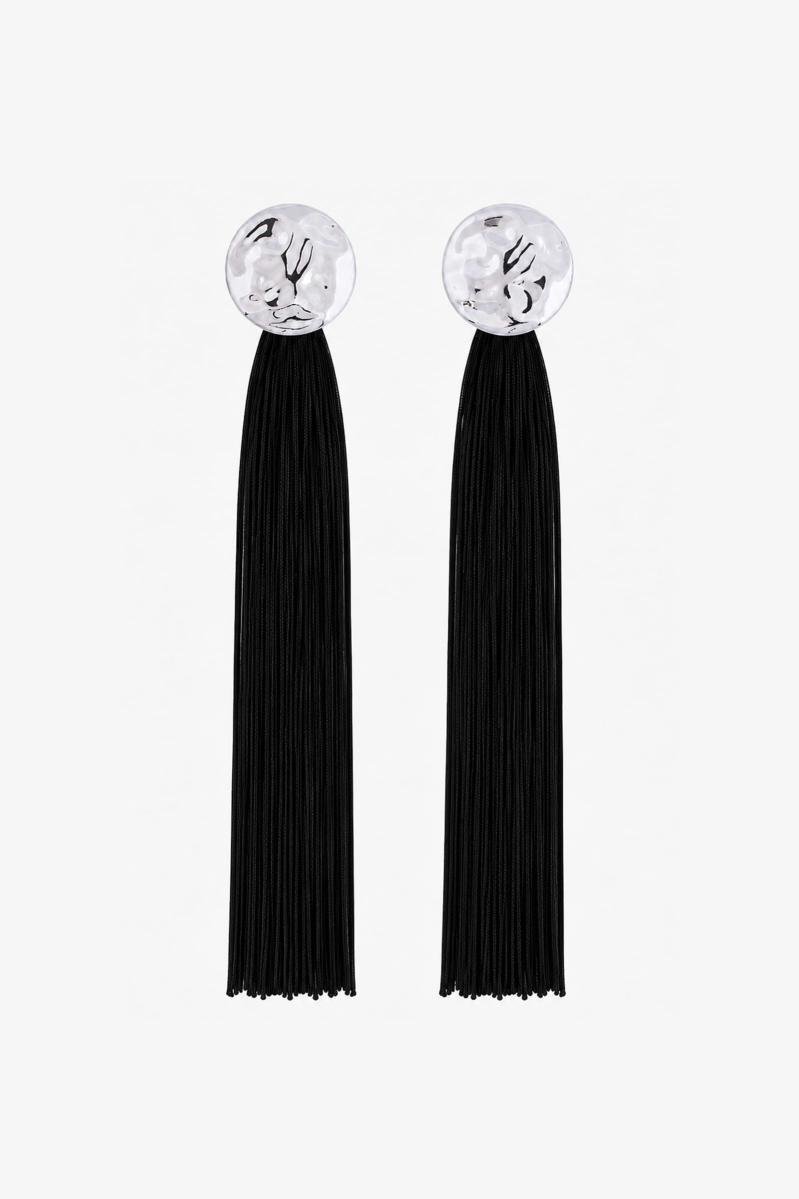 Fringe Tassel Earring (Silver/Black)