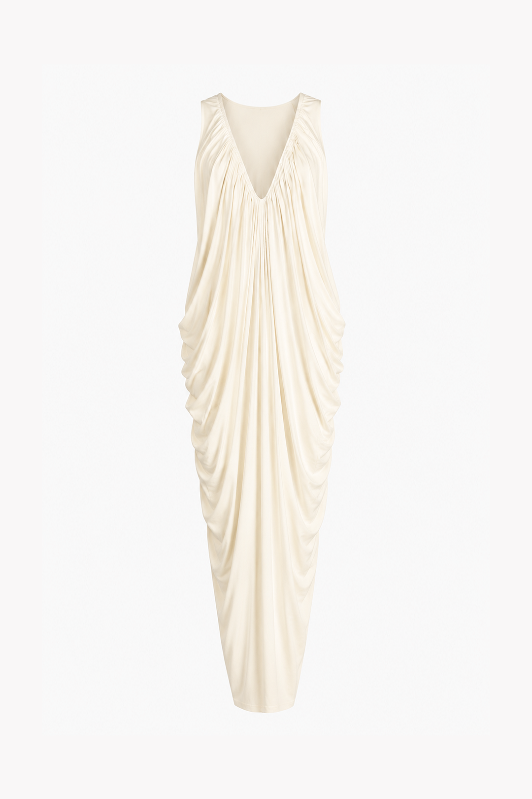 Draped V Neck Gown (Cream)