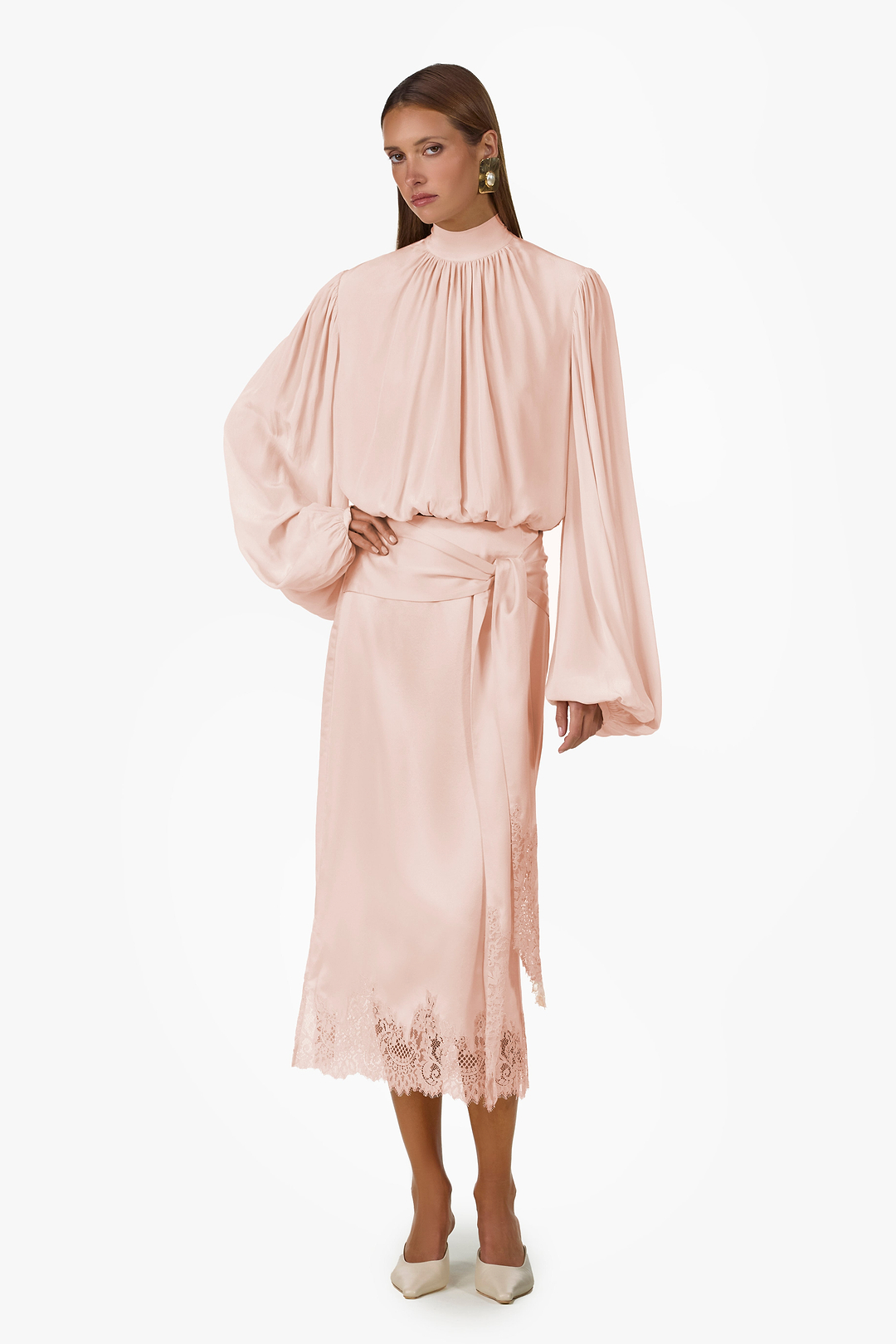 Draped Sleeve Chiffon Top (Rose Clay)