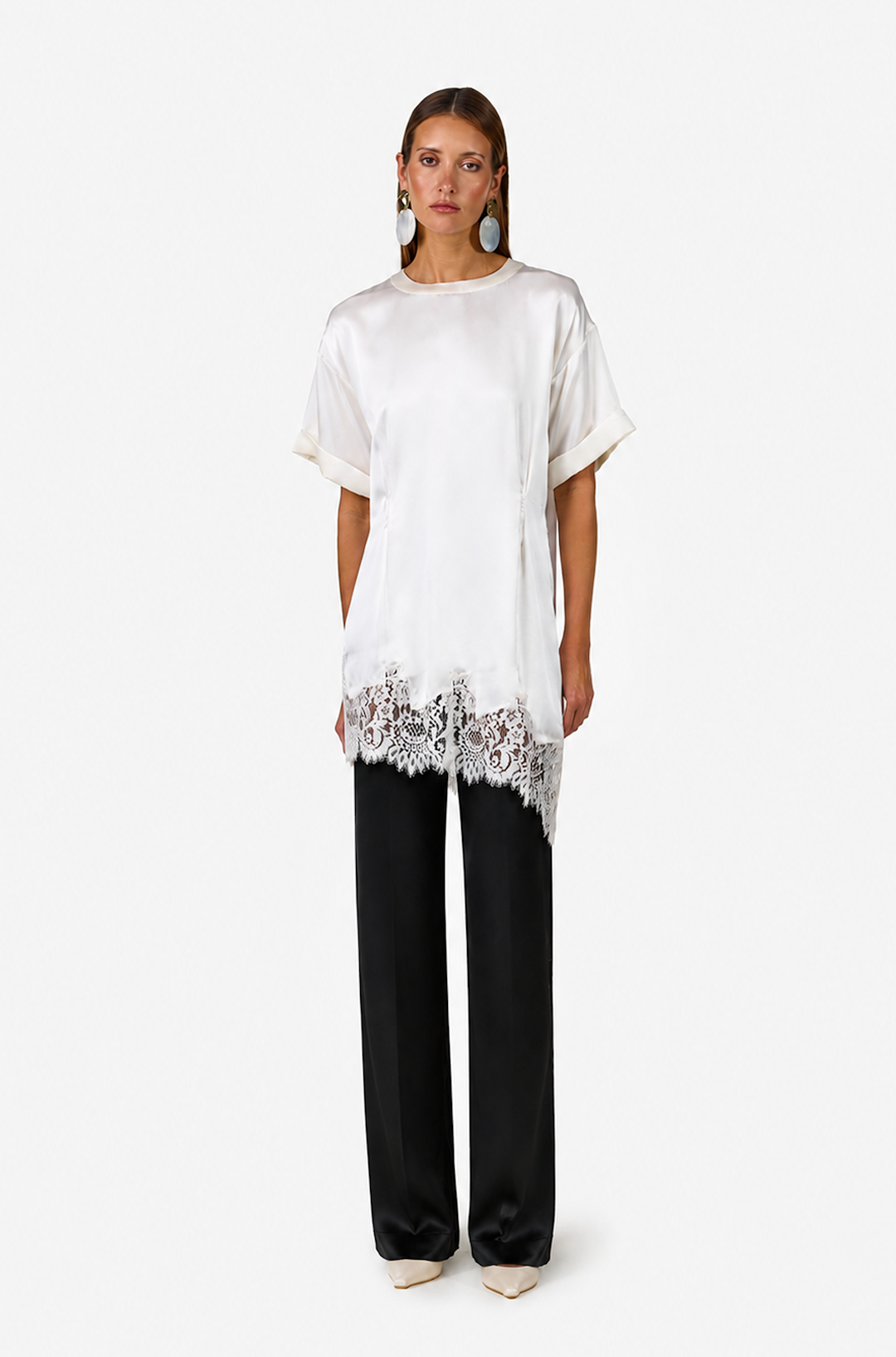 Lace Silk Asymmetrical Tunic (Cream)
