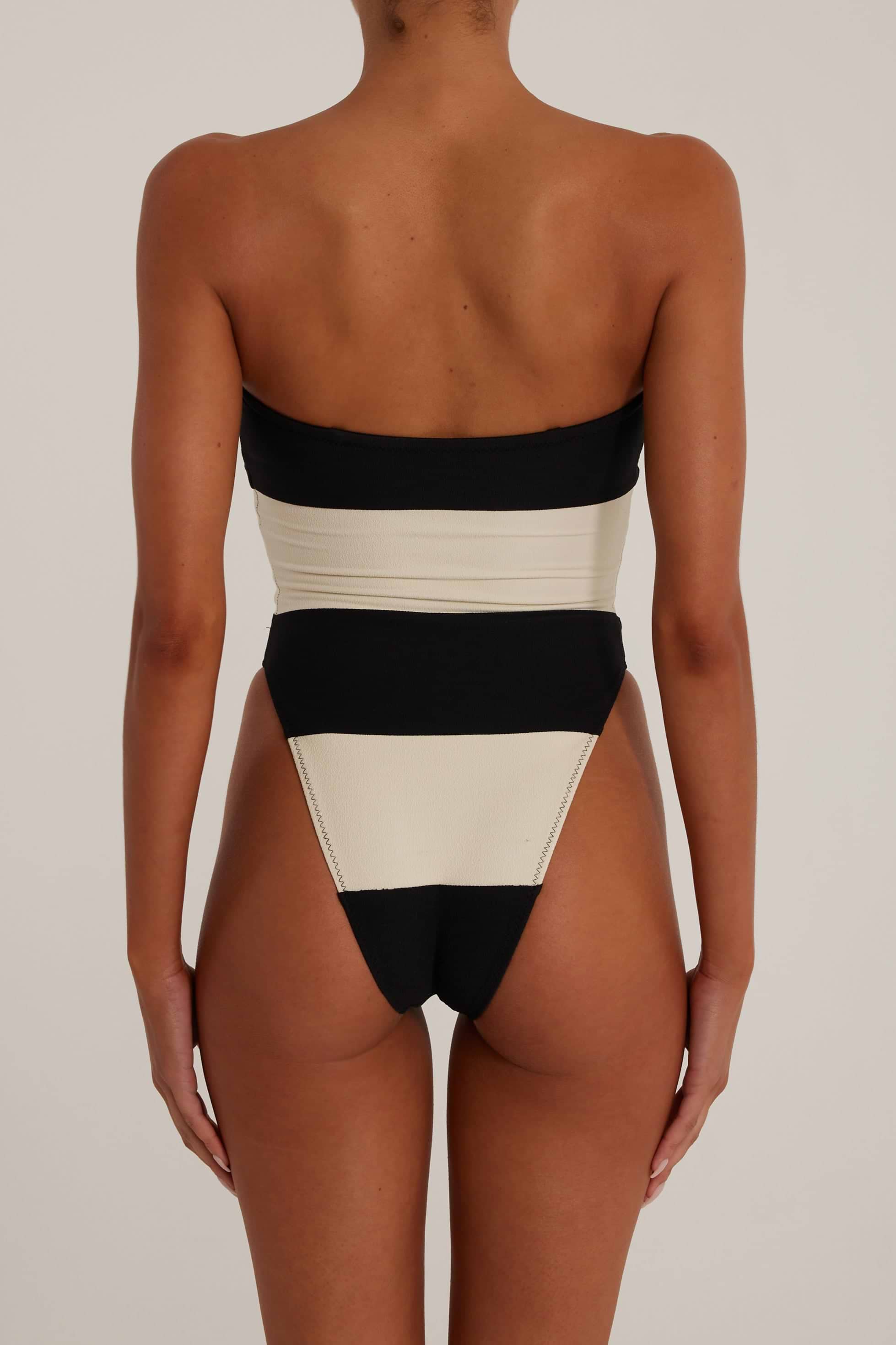 SAME Stripe Strapless One Piece | Faux Suede Black/Cream