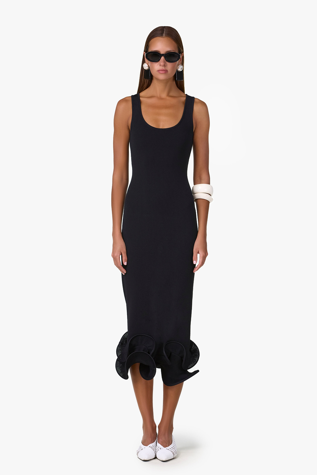 Double Ruffle Hem Midi Dress (Black)