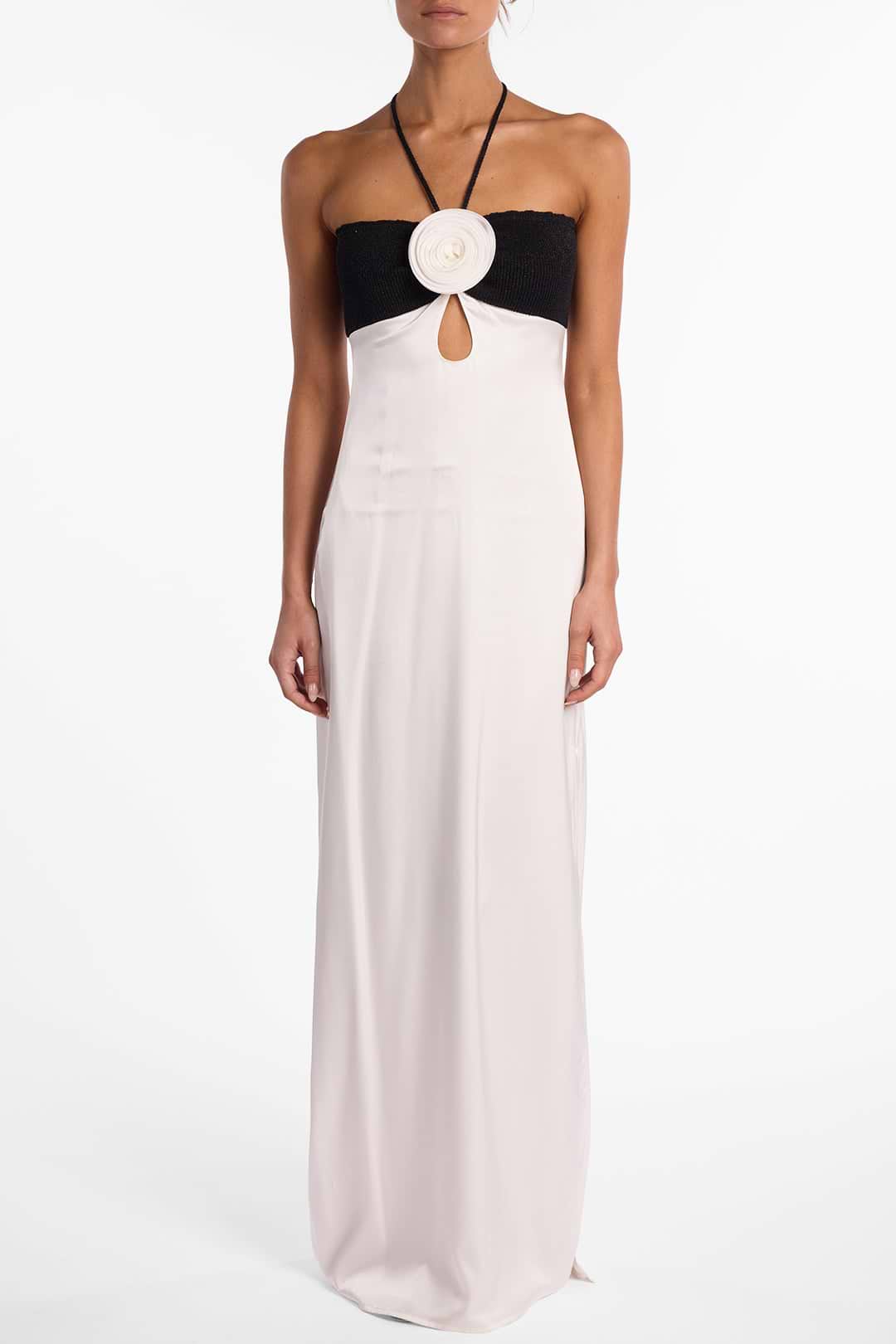 Rosette Silk Dress (Cream/Black)