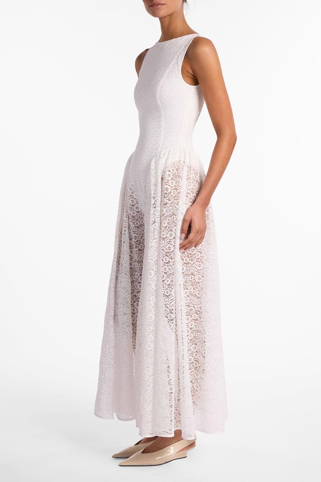 French Lace Midi Dress (White)