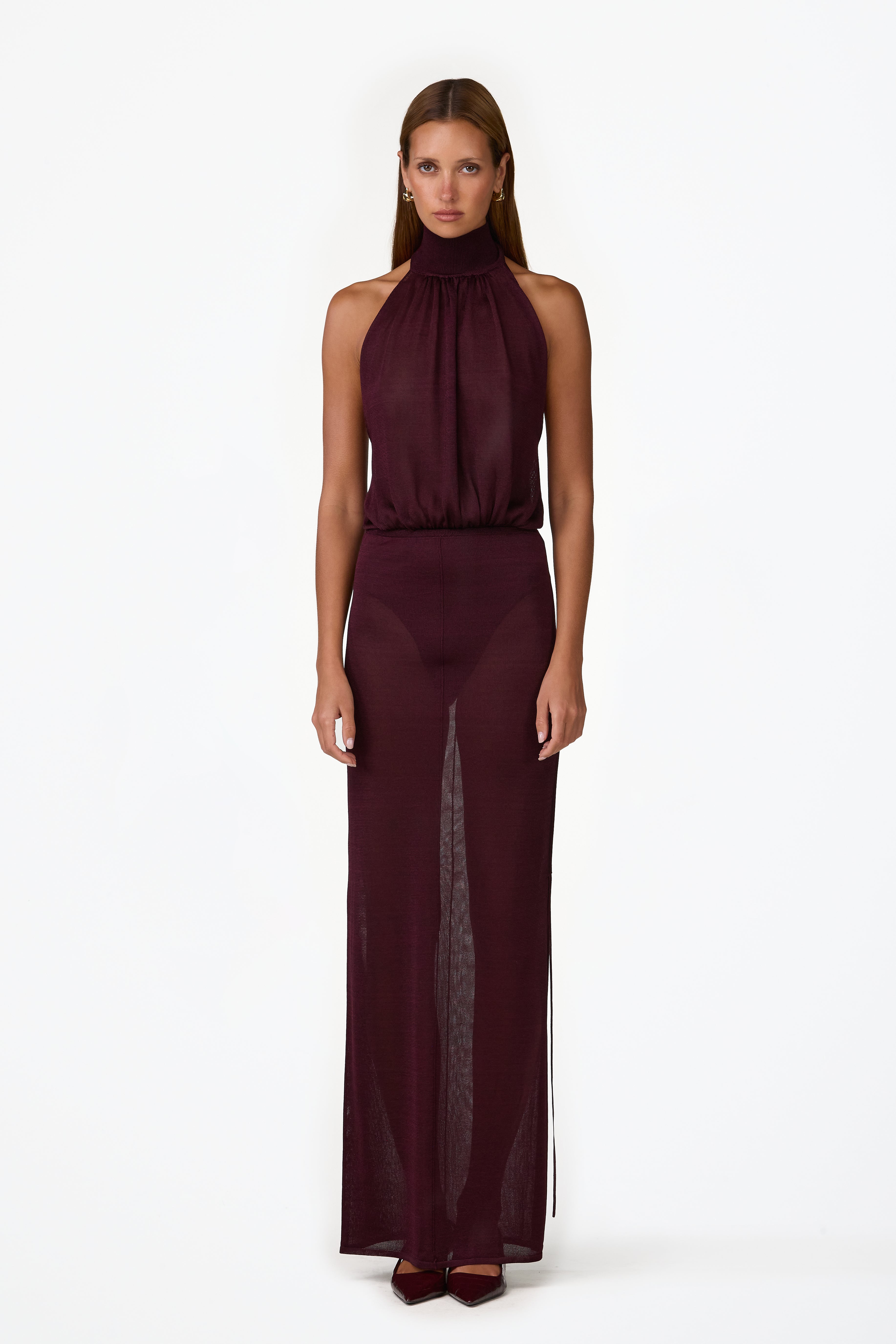 Sleeveless Knit Bodysuit (Merlot Shimmer)