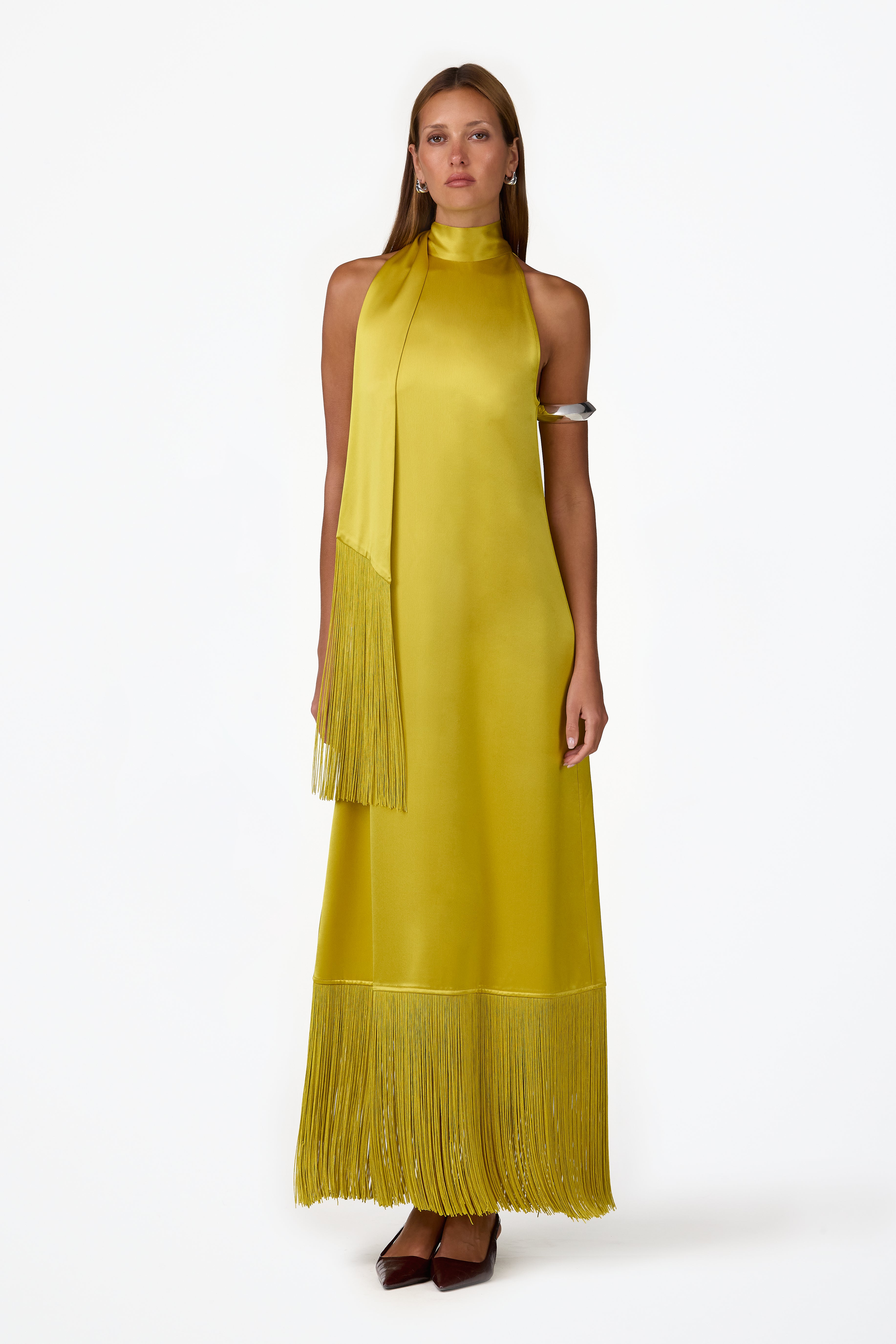 Silk Fringe Gown (Chartreuse)