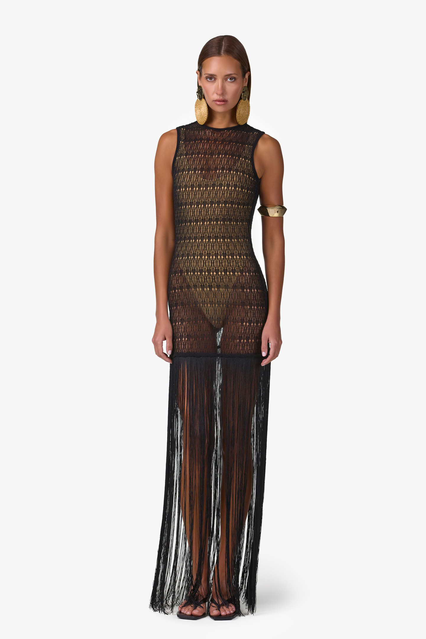Fringe Knit Maxi Dress (Black)
