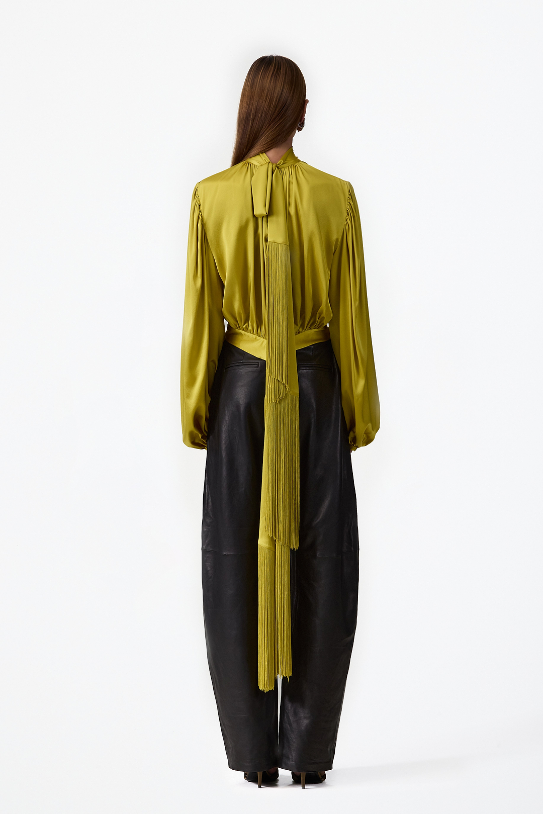 Draped Fringe Silk Blouse (Chartreuse)