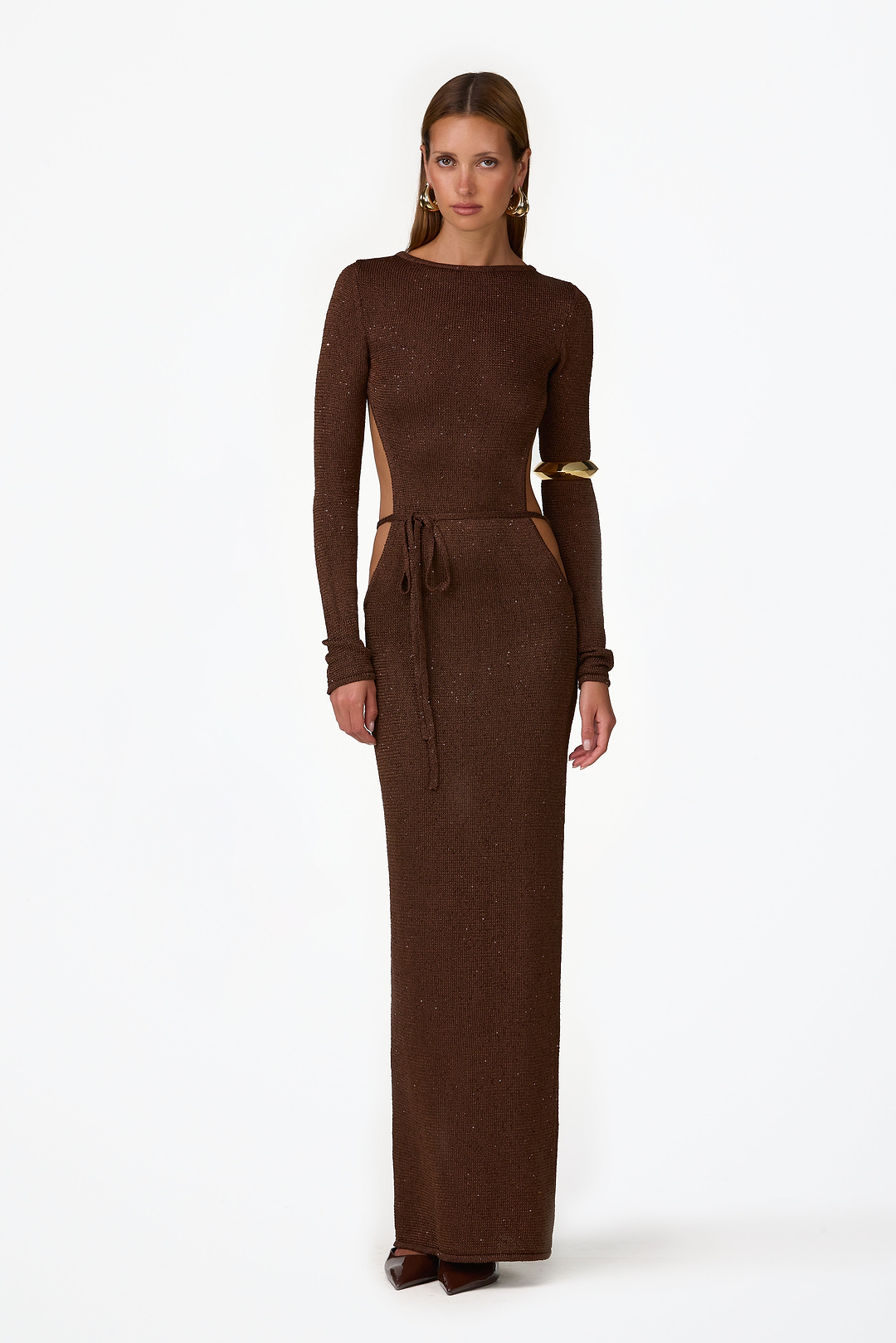 Long Sleeve Tie Maxi (Chocolate Brown)