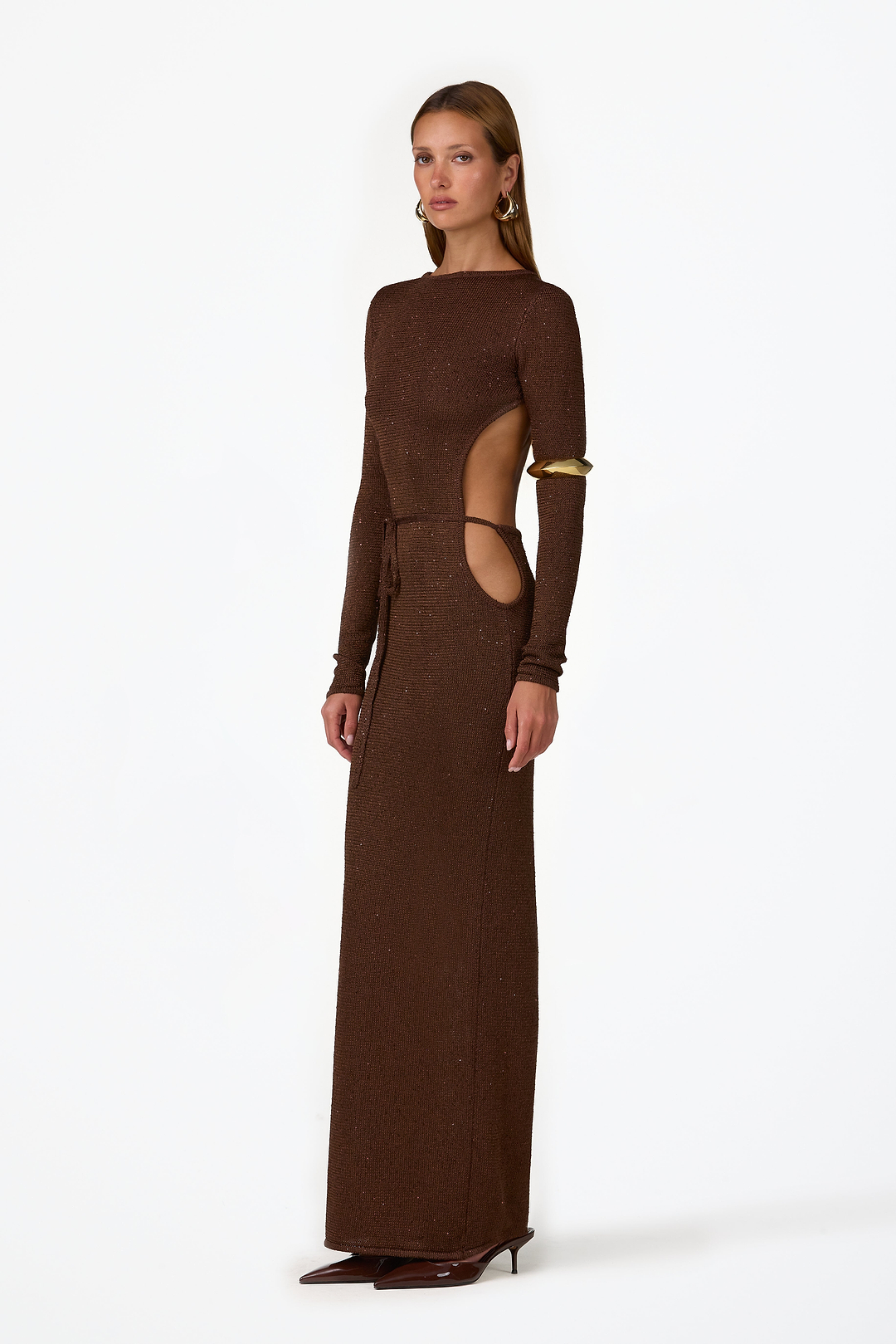 Long Sleeve Tie Maxi (Chocolate Brown)