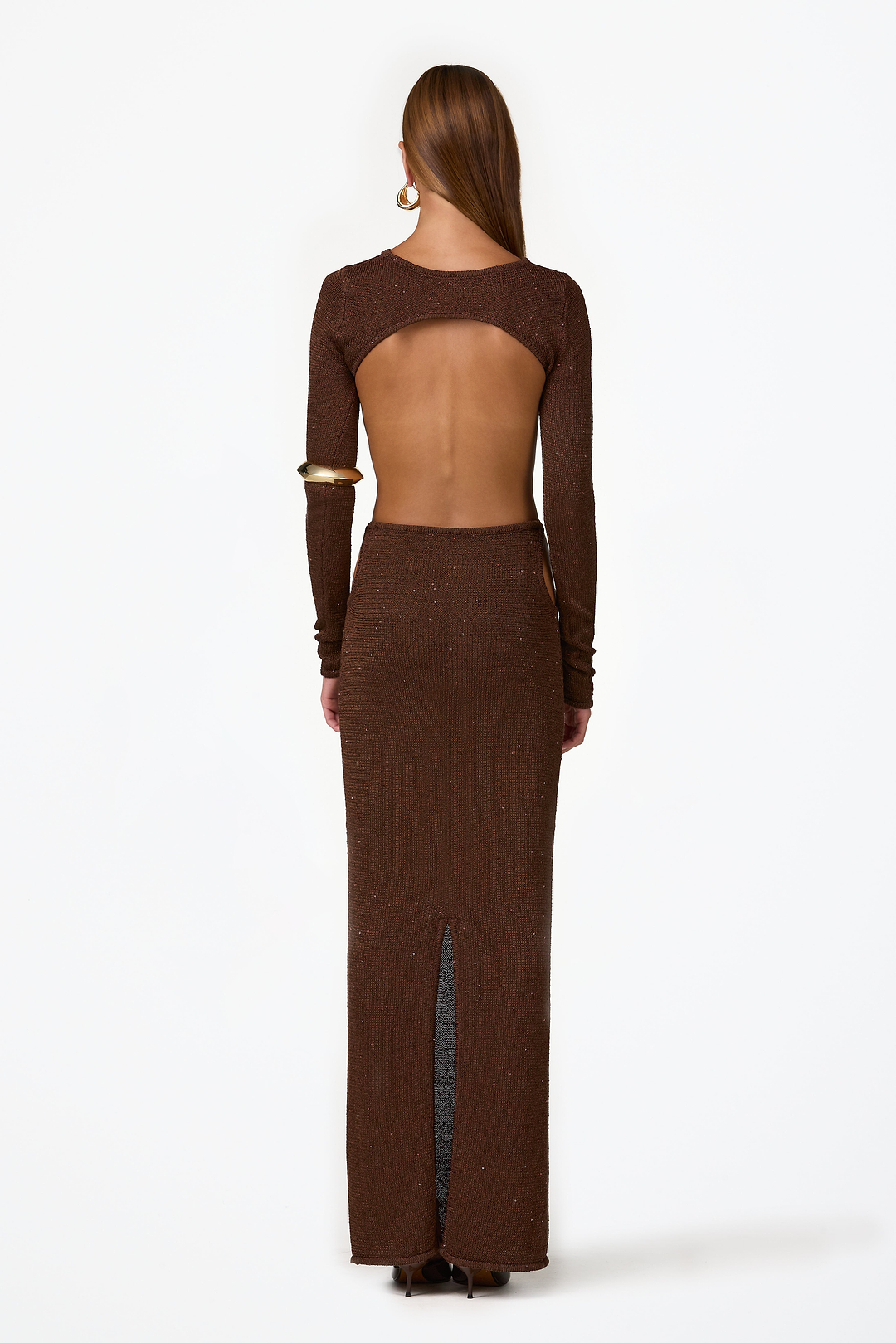 Long Sleeve Tie Maxi (Chocolate Brown)