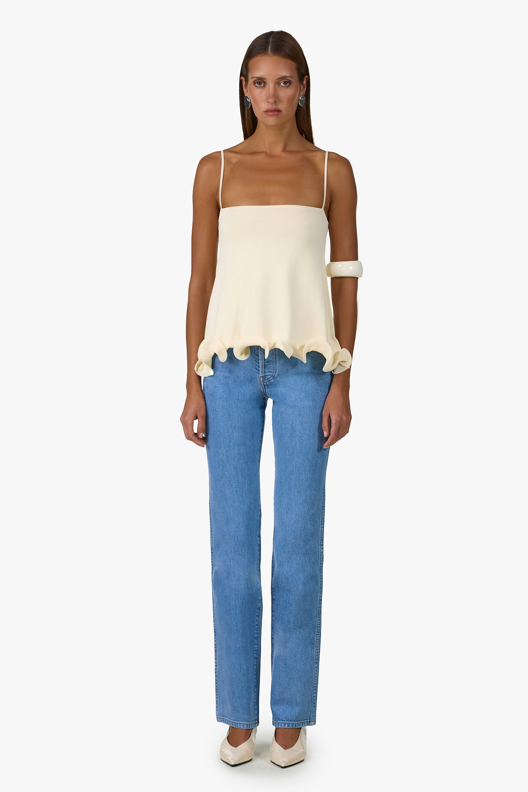 Ruffle Hem Tank Top (Cream)