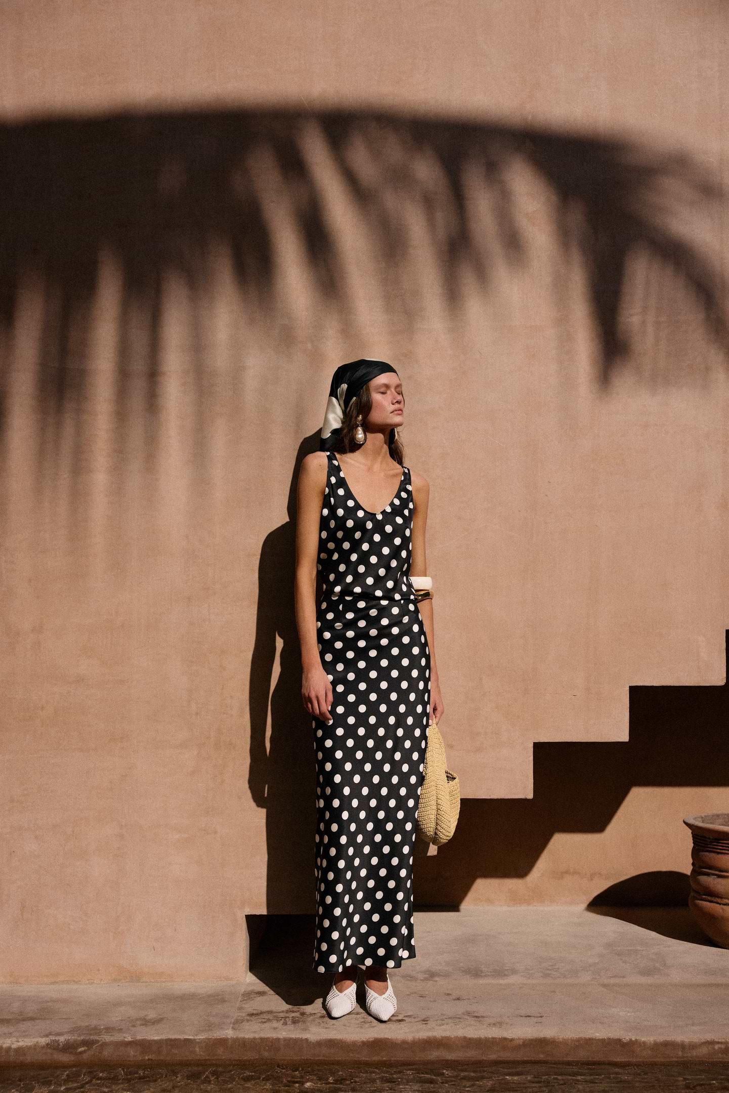 Silk Maxi Skirt (Black Polka Dot)