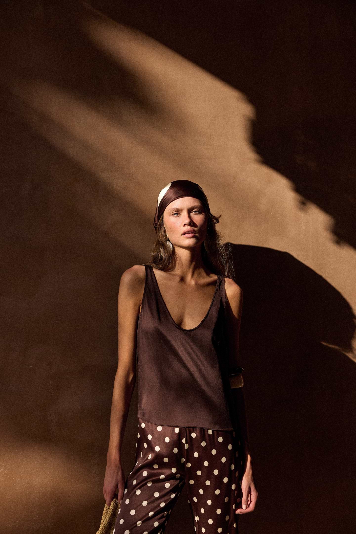 Silk Scarf (Chocolate Brown Polka Dot)
