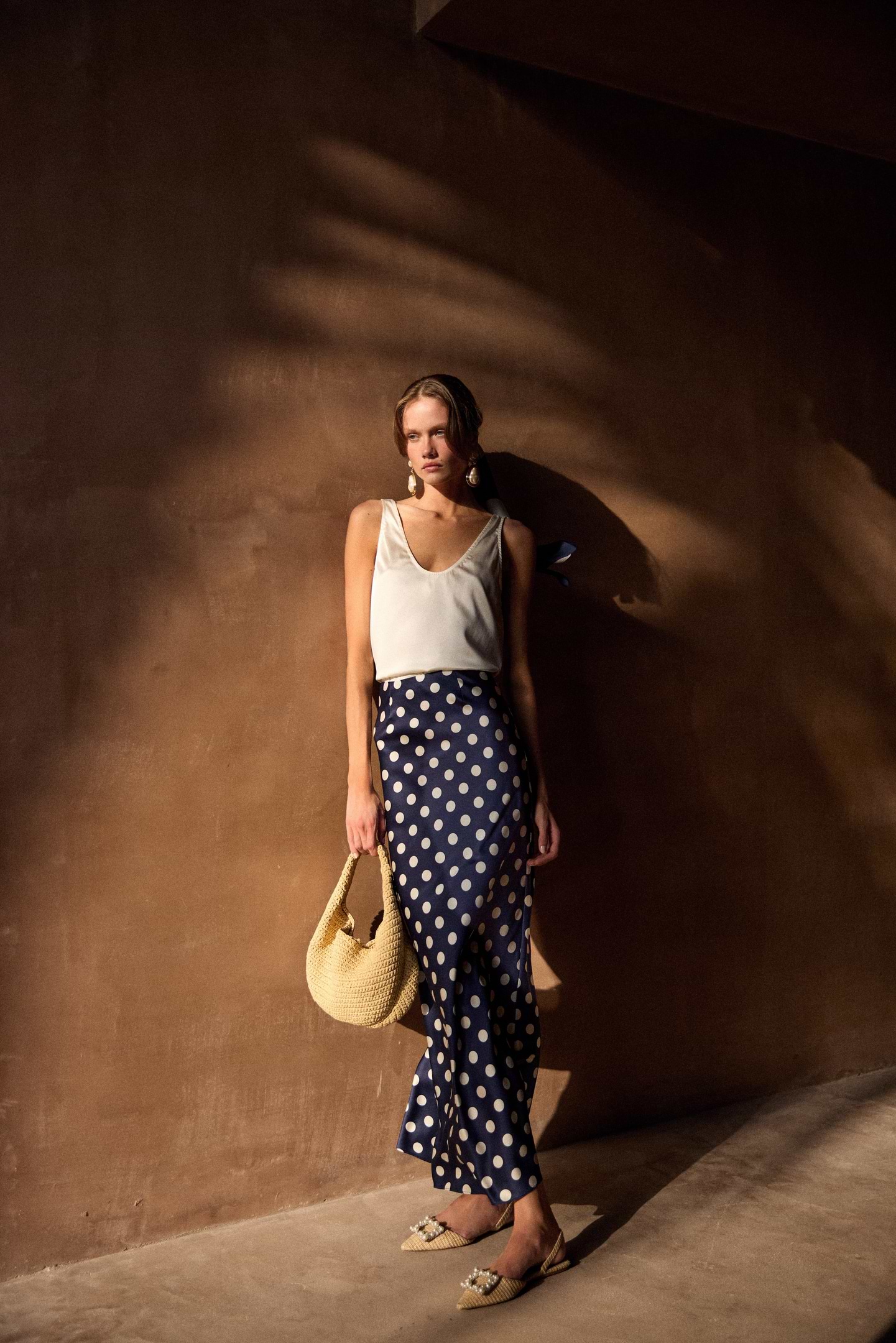 SAME Silk Maxi Skirt | Navy Polka Dot | Women's Skirt SAME Silk Maxi Skirt | Navy Polka Dot | Women's Skirt