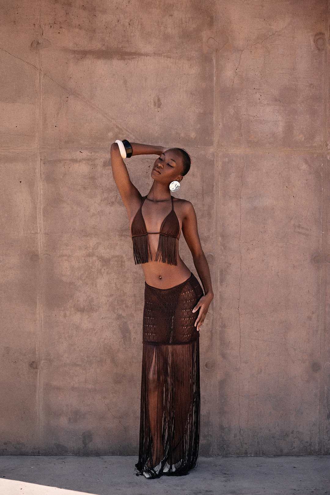 Fringe Knit Maxi Skirt (Chocolate Brown)