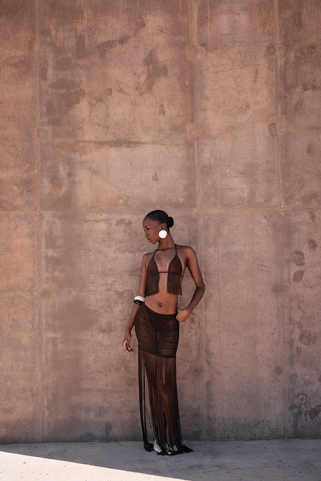 Fringe Knit Maxi Skirt (Chocolate Brown)