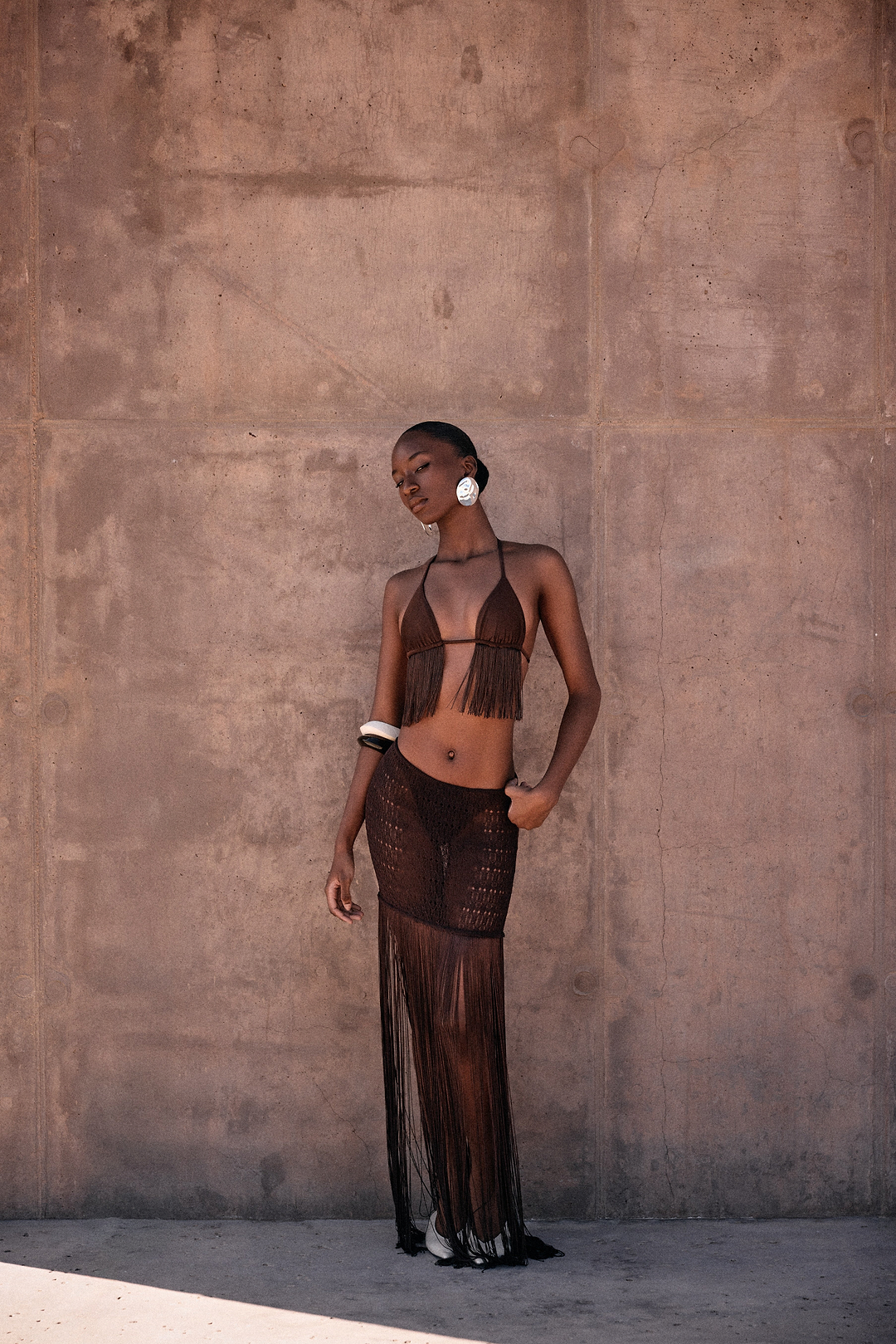 Fringe Knit Maxi Skirt (Chocolate Brown)