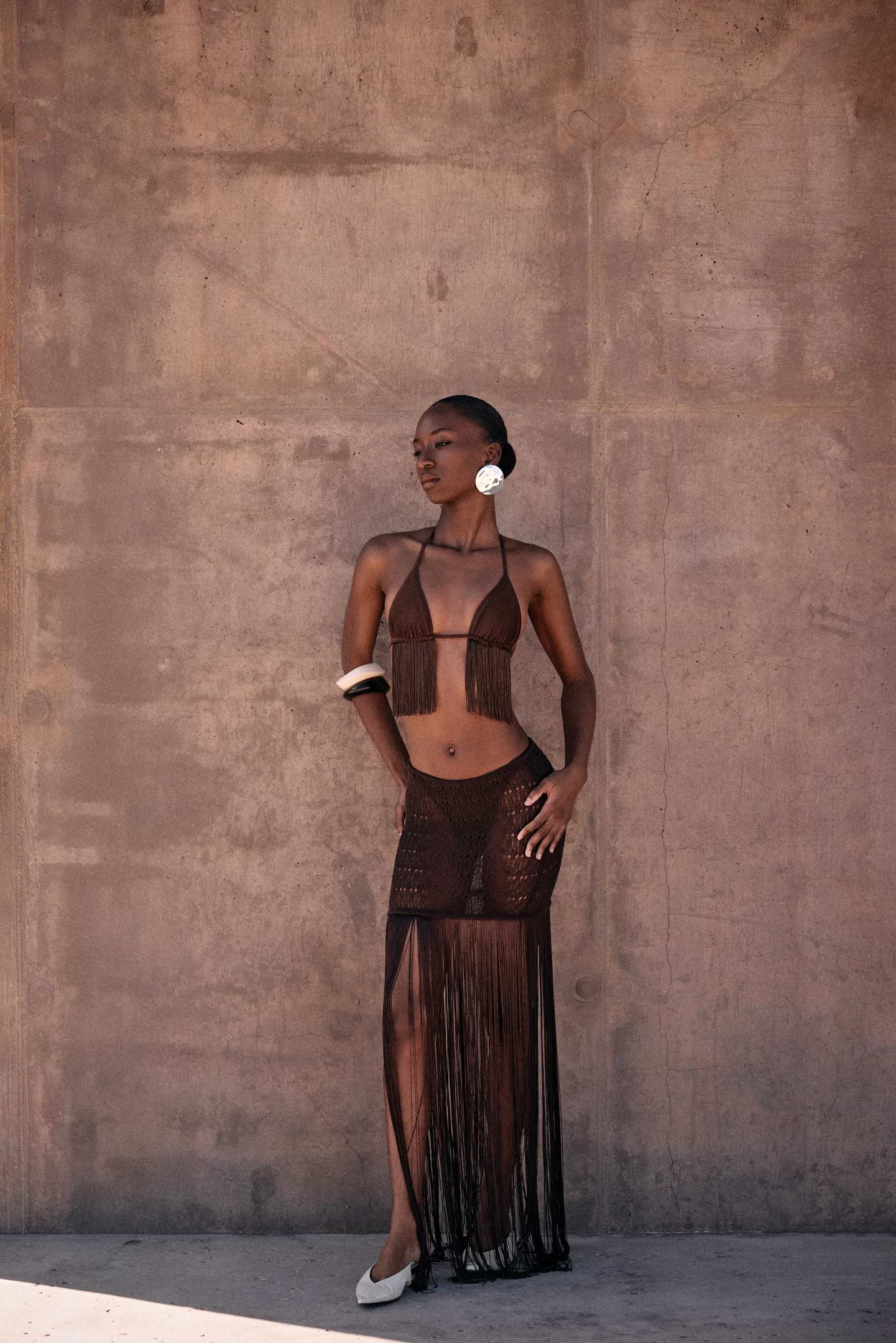 Fringe Knit Maxi Skirt (Chocolate Brown)