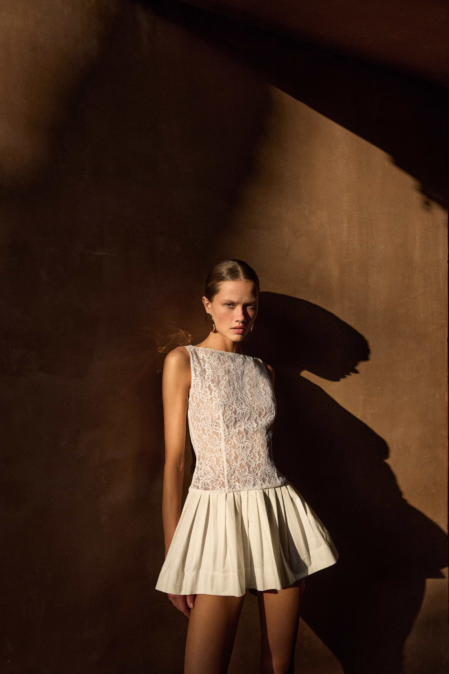Lace Poplin Mini Dress (White)