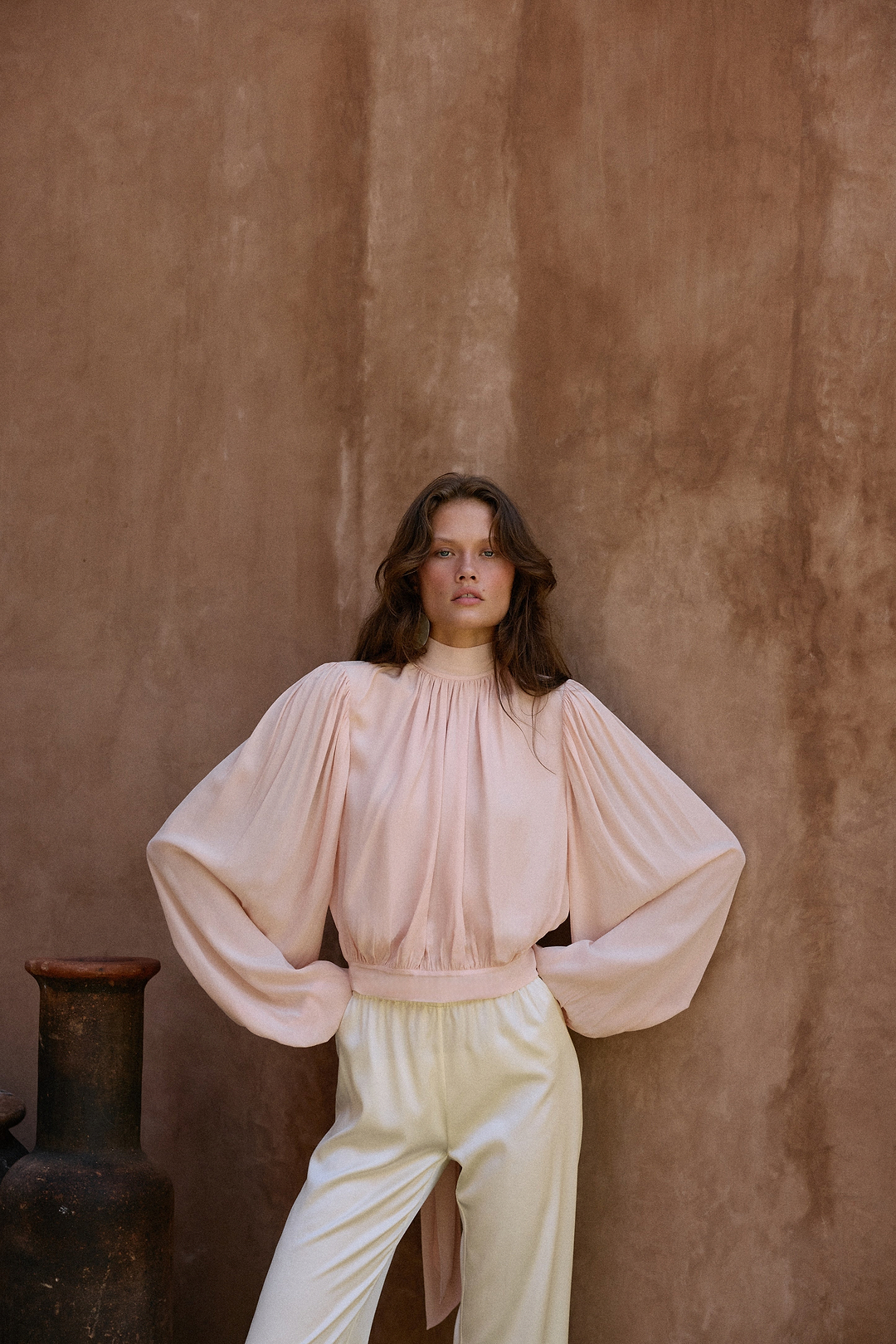 Draped Sleeve Chiffon Top (Rose Clay)