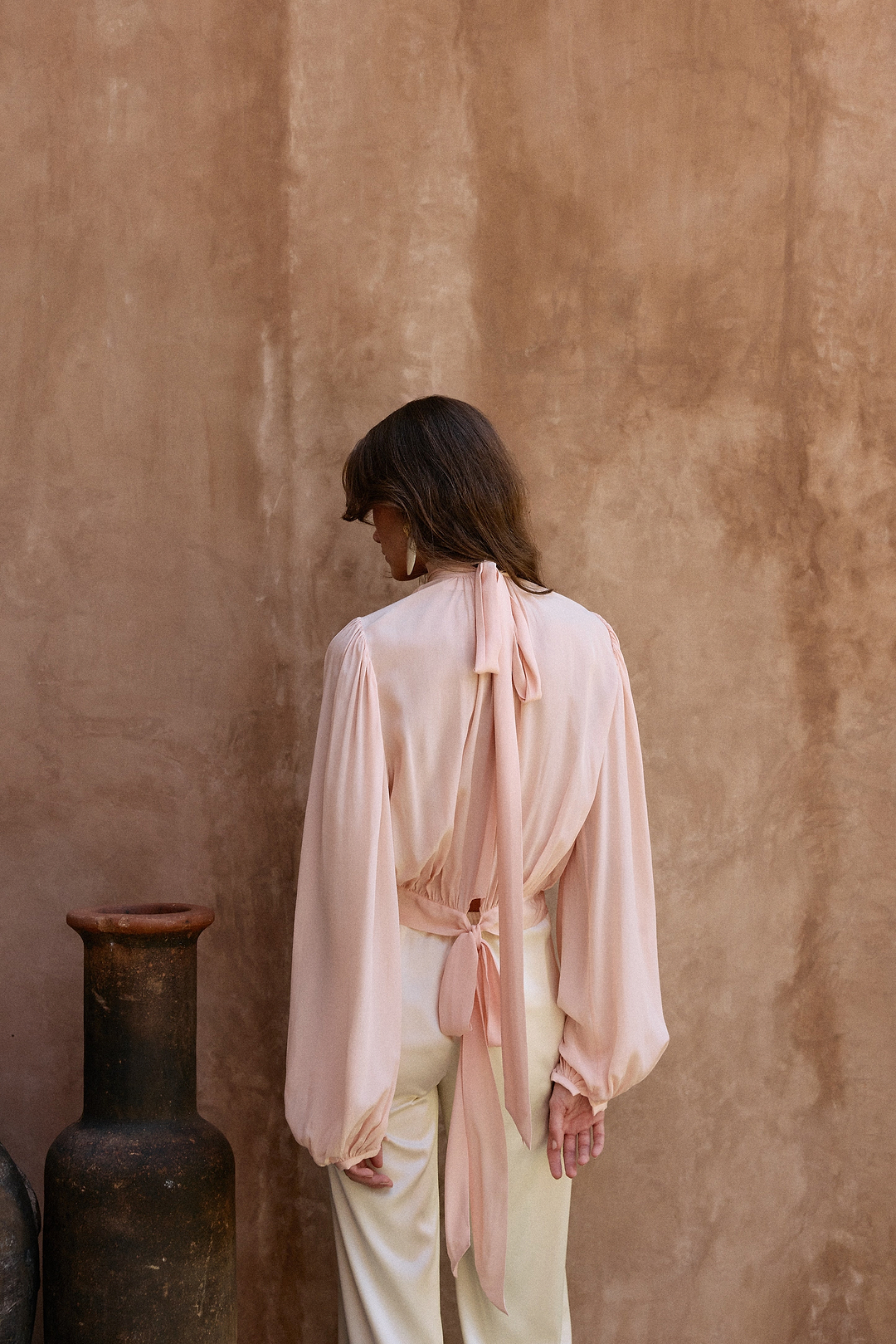 Draped Sleeve Chiffon Top (Rose Clay)