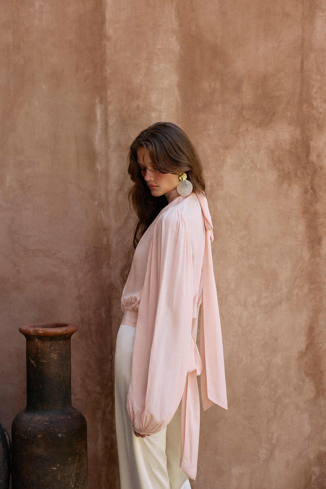Draped Sleeve Chiffon Top (Rose Clay)