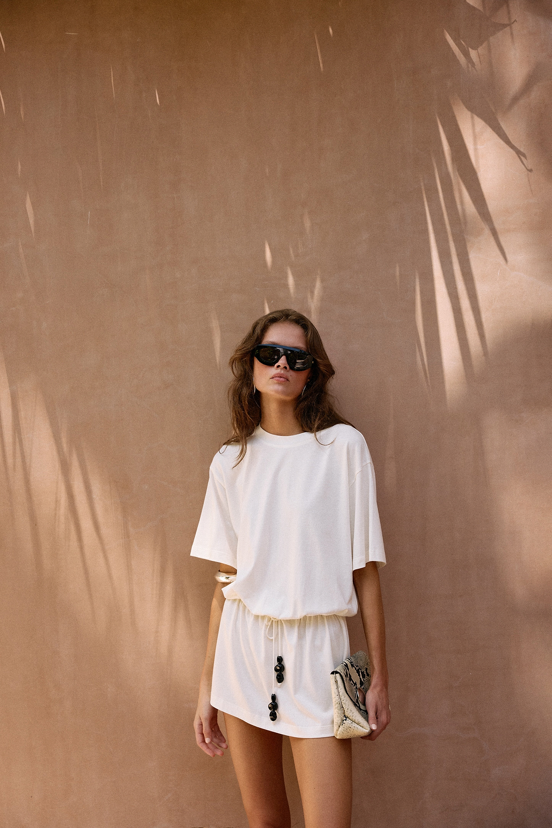 Stone Beaded T-Shirt Dress (White)