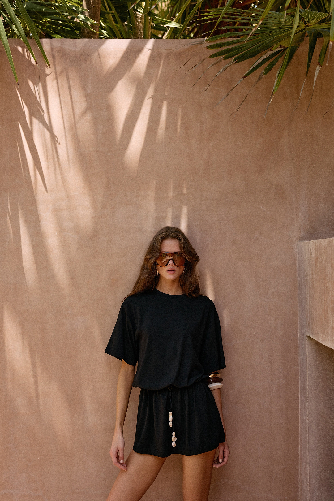 Stone Beaded T-Shirt Dress (Black)