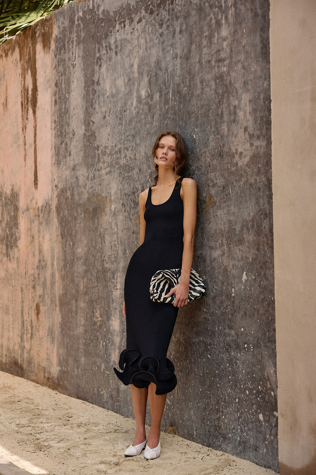 Double Ruffle Hem Midi Dress (Black)