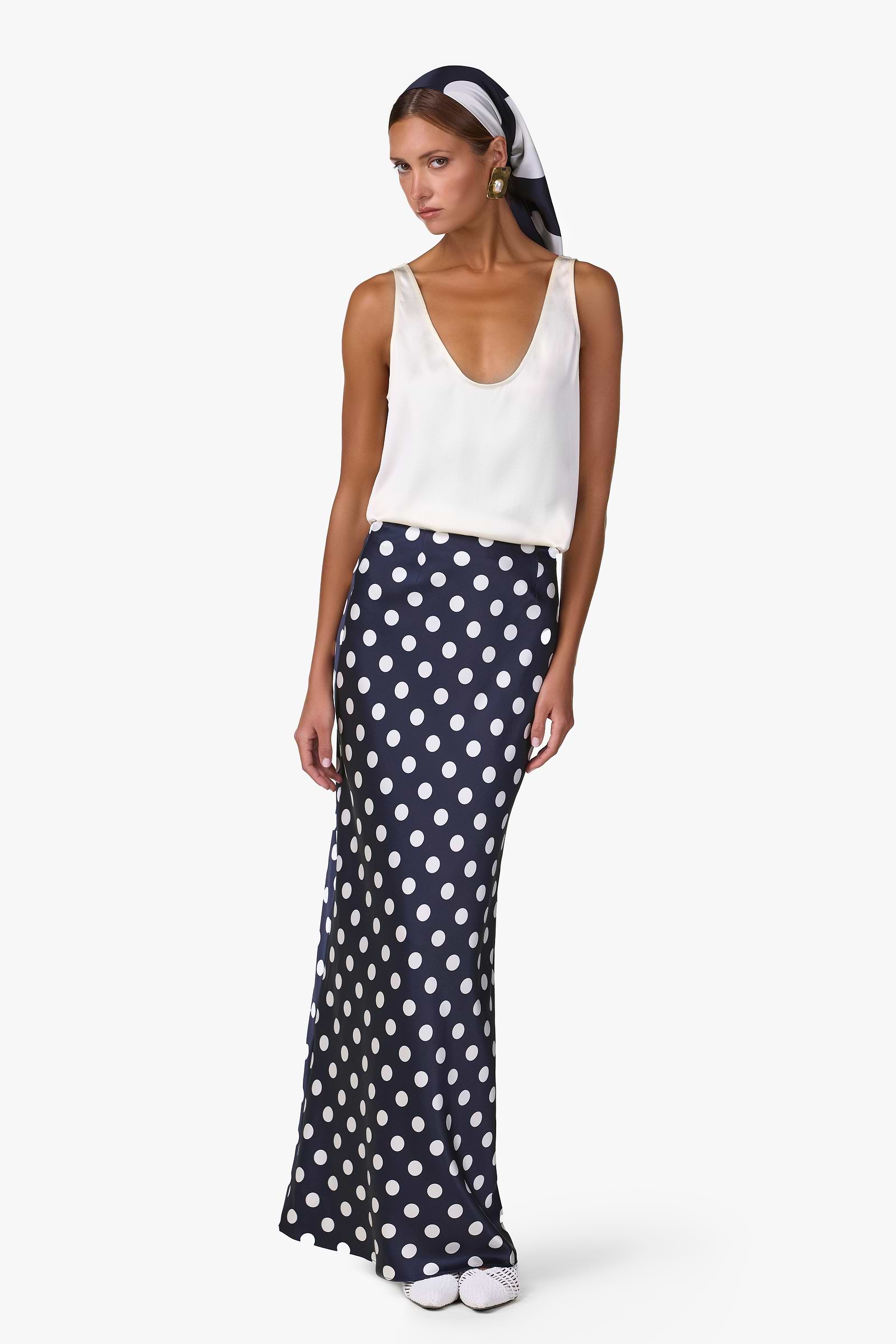 Silk Scarf (Navy Polka Dot)