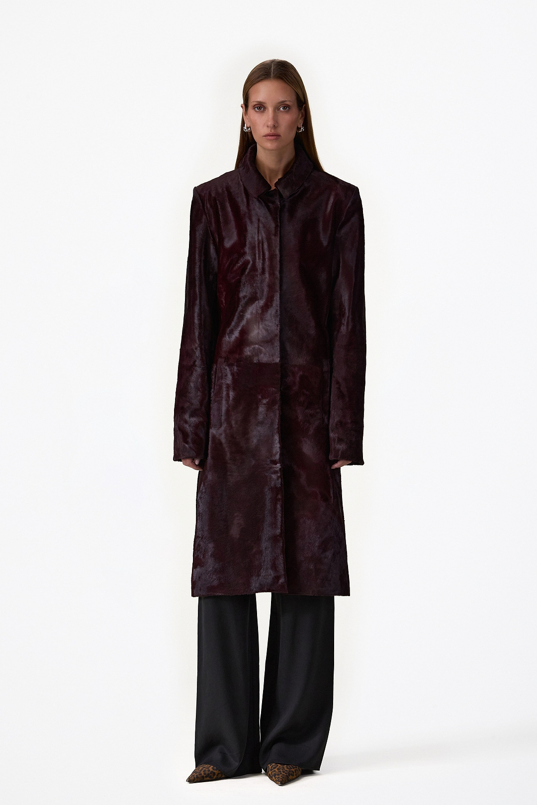 Pony Hair Trench Coat (Oxblood)