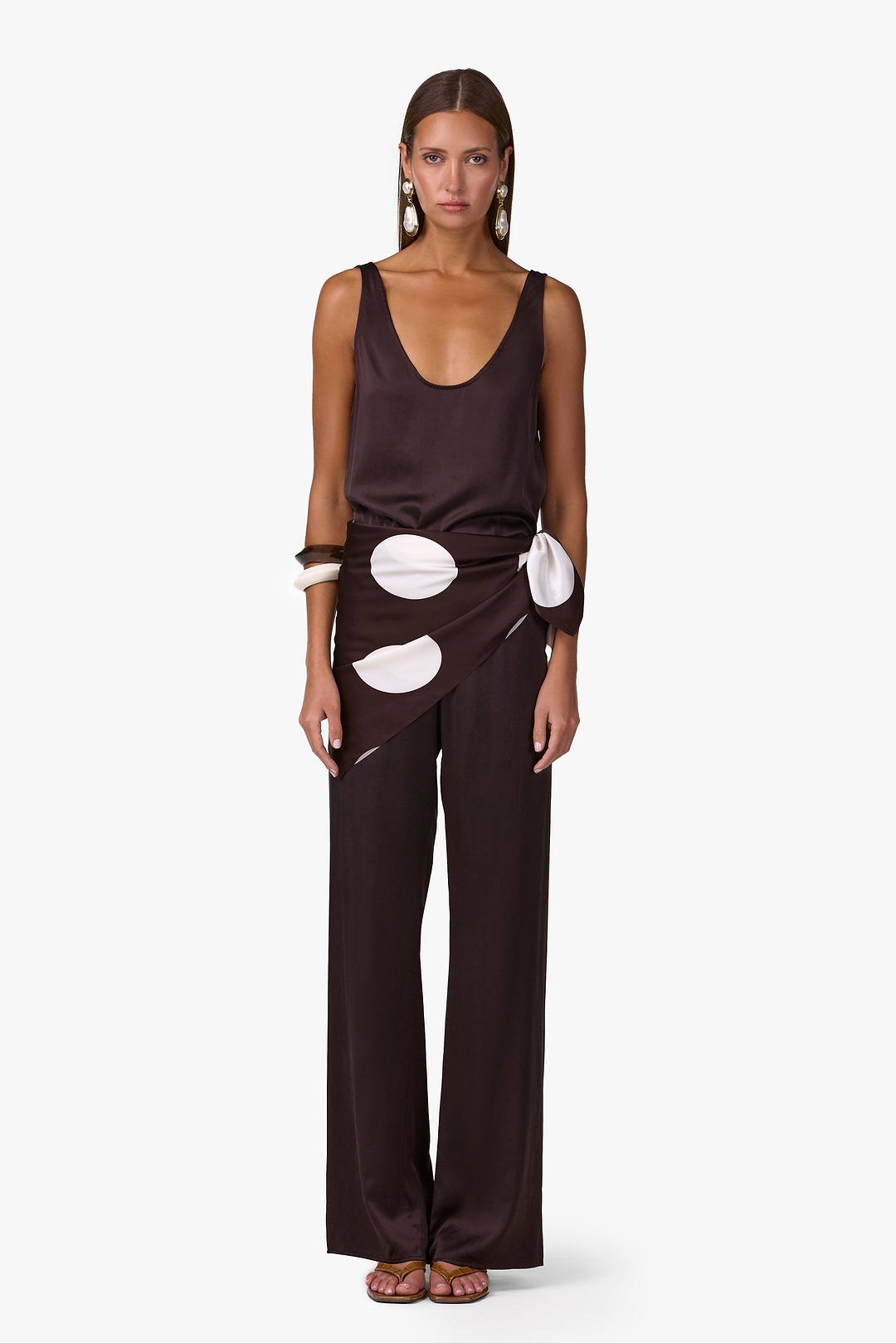 Silk Scarf (Chocolate Brown Polka Dot)