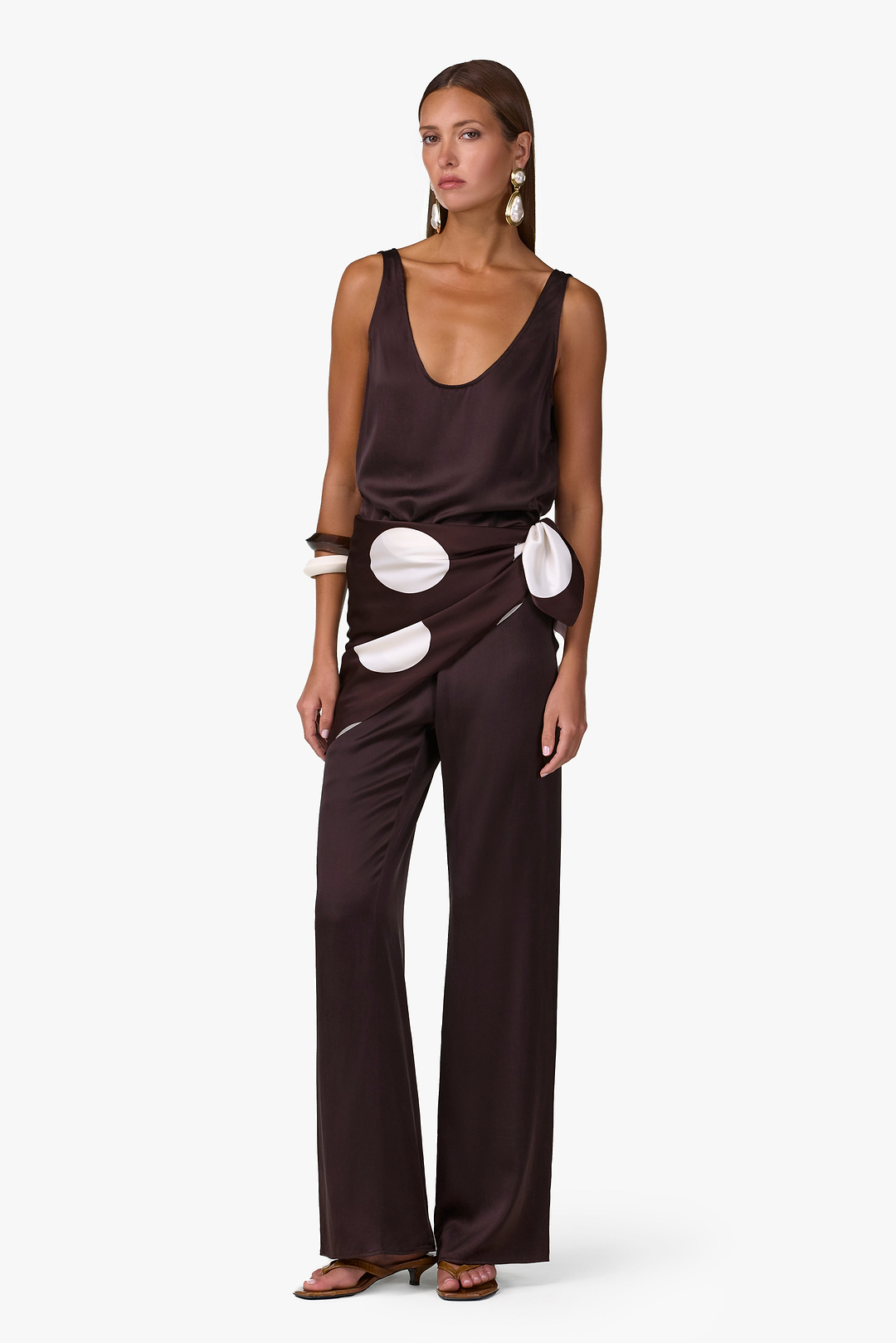 Silk Scarf (Chocolate Brown Polka Dot)