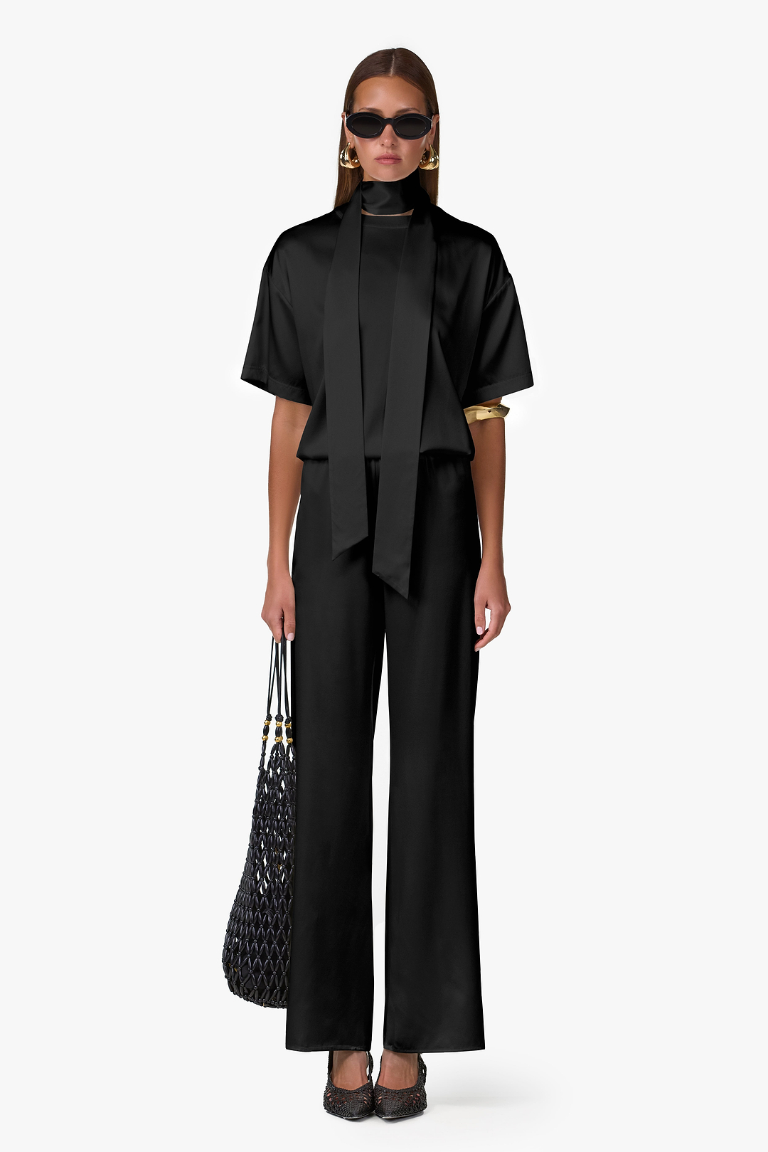 Silk Tee w/ Scarf (Black)
