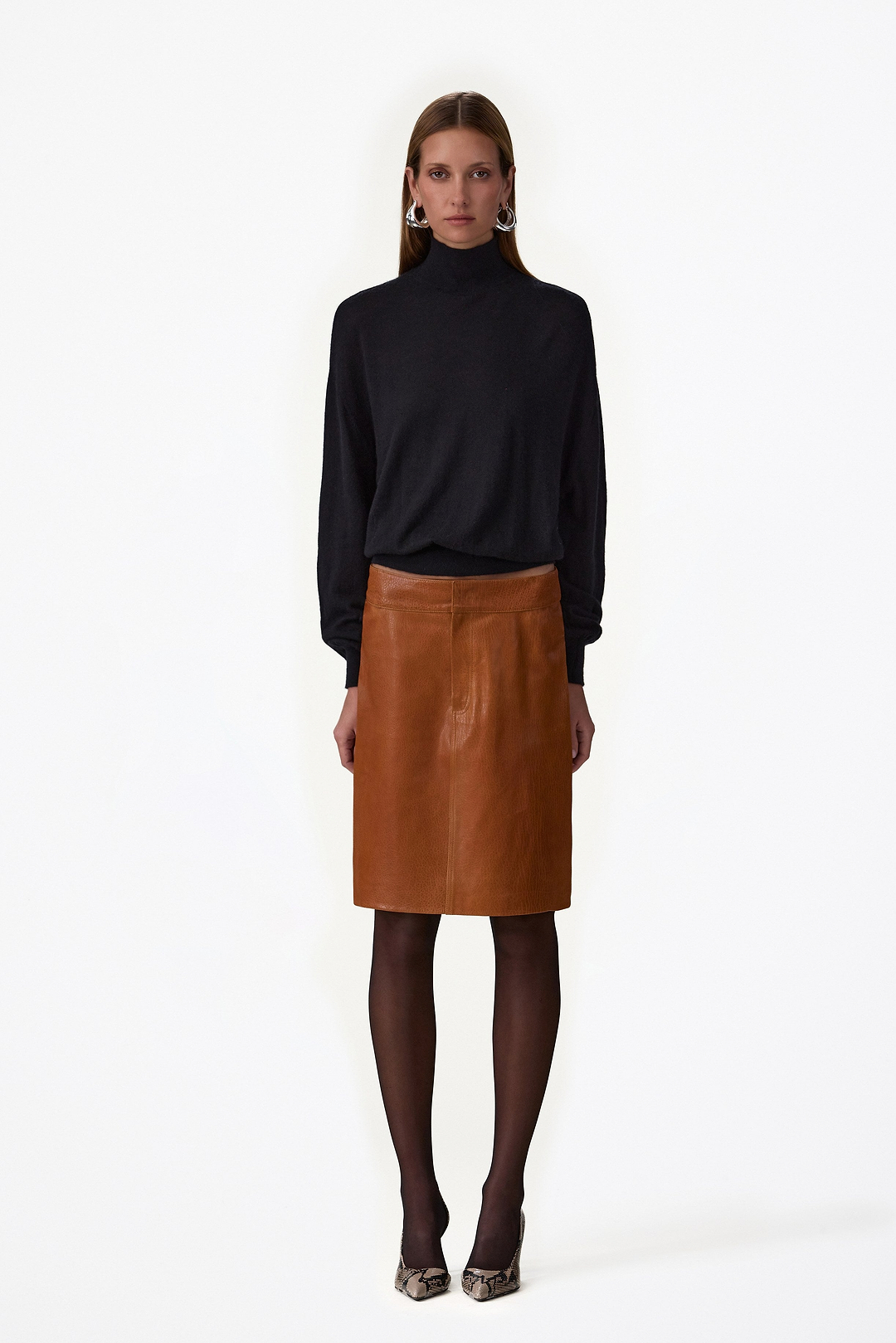 Leather Pencil Skirt (Cognac)