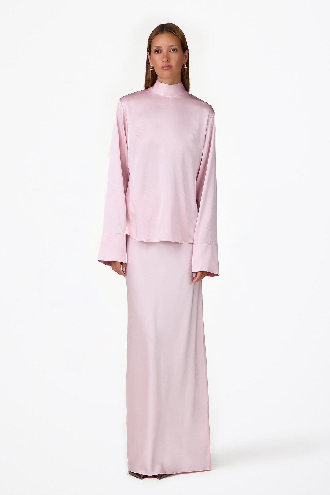 Silk Long Sleeve Blouse (Dusty Pink)