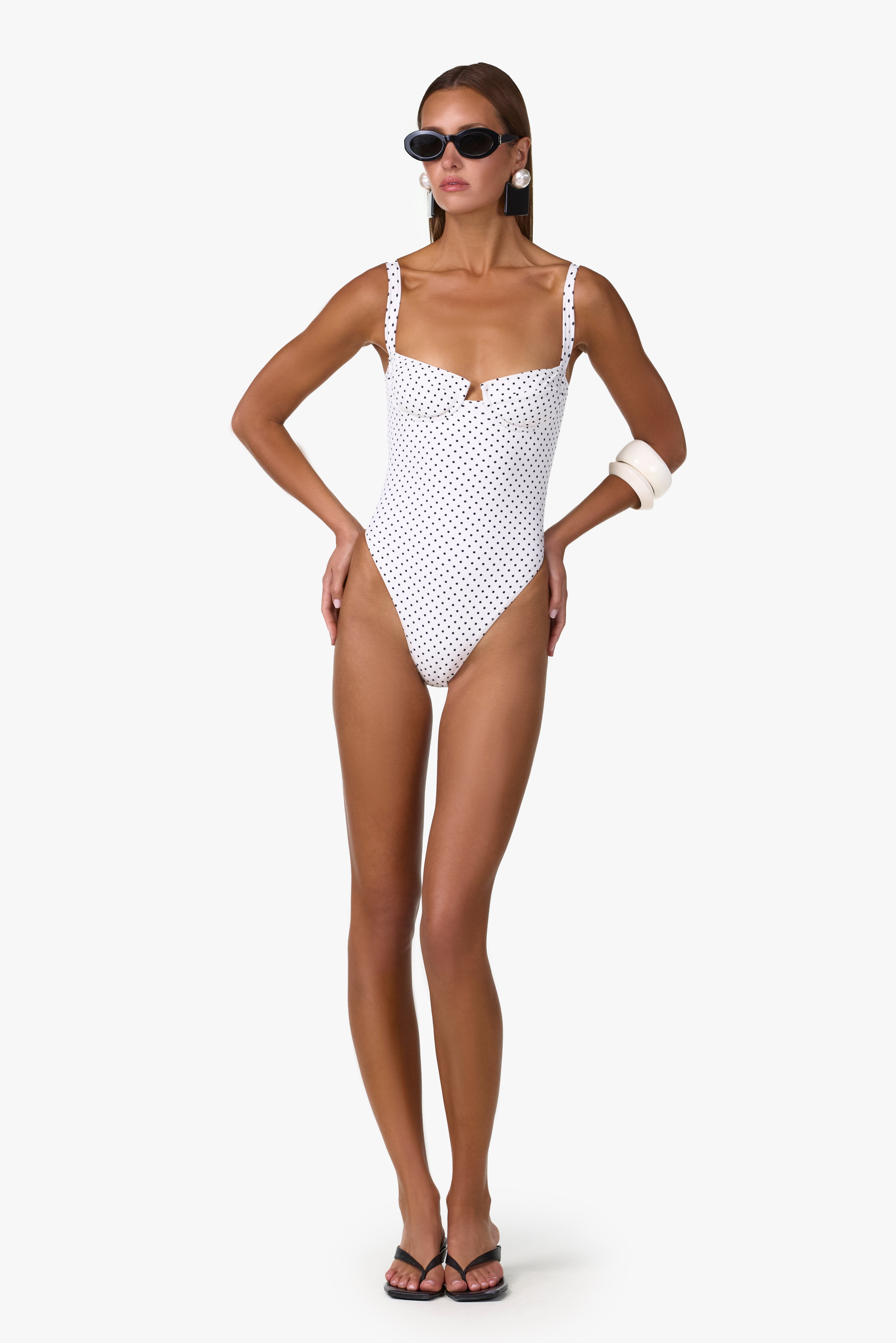 Bustier One Piece (Cream Black Polka Dot)
