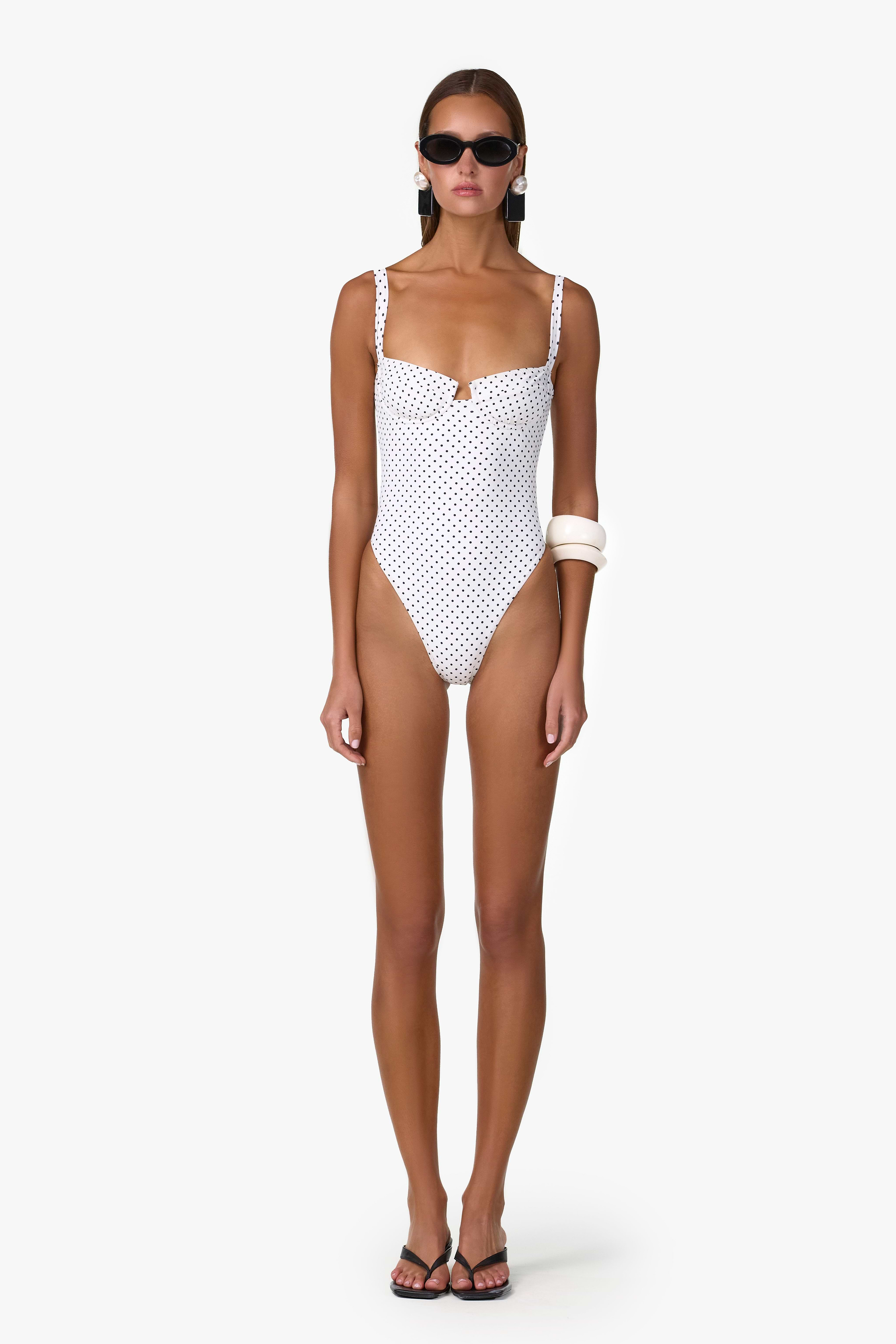 Bustier One Piece (Cream Black Polka Dot)