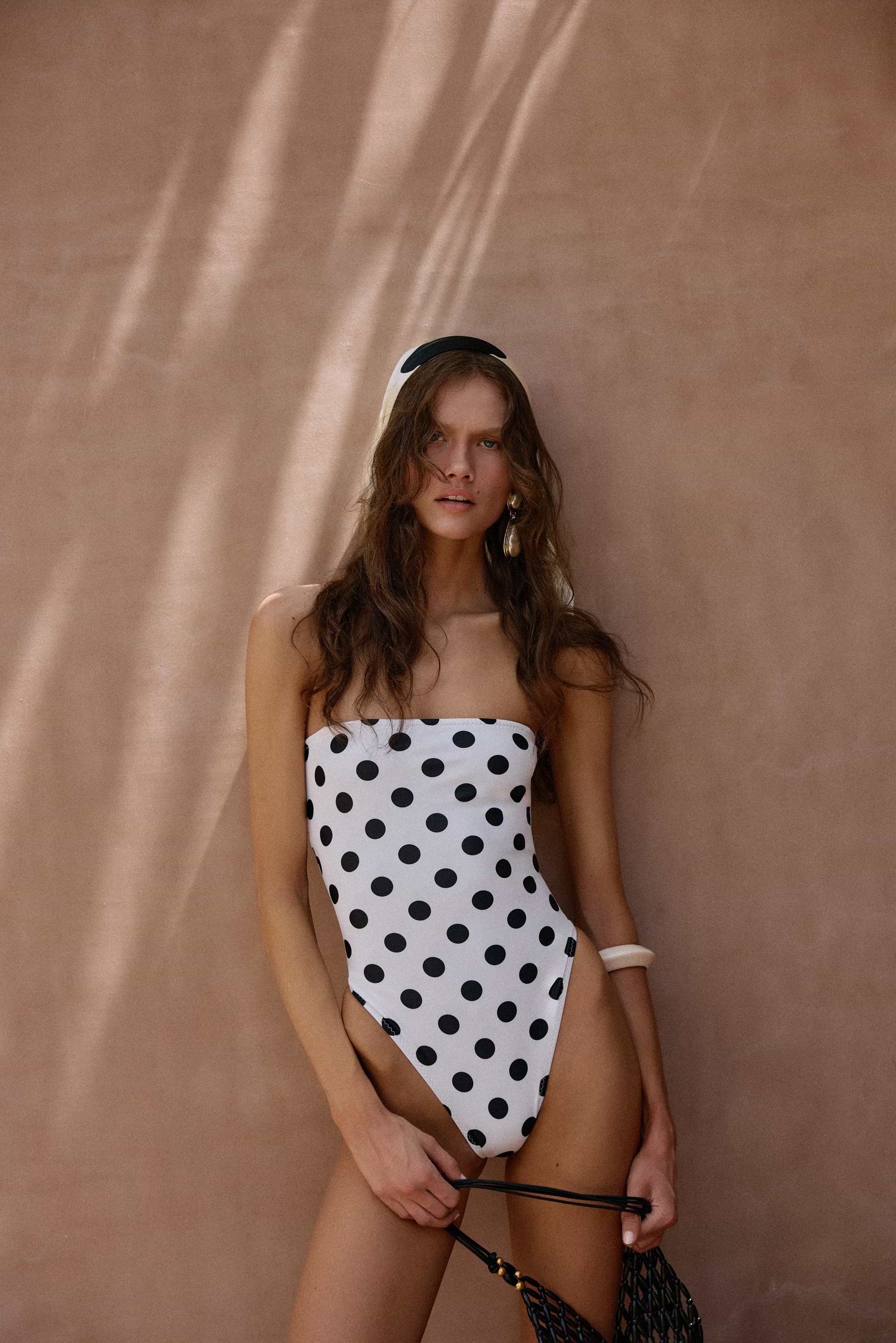 Strapless One Piece (White Black Polka Dot)