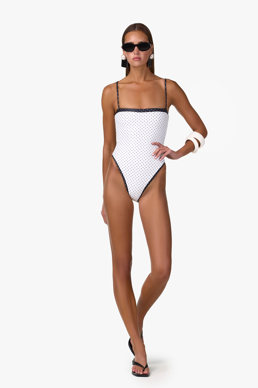 Colorblock One Piece (Cream Black Polka Dot/Black)