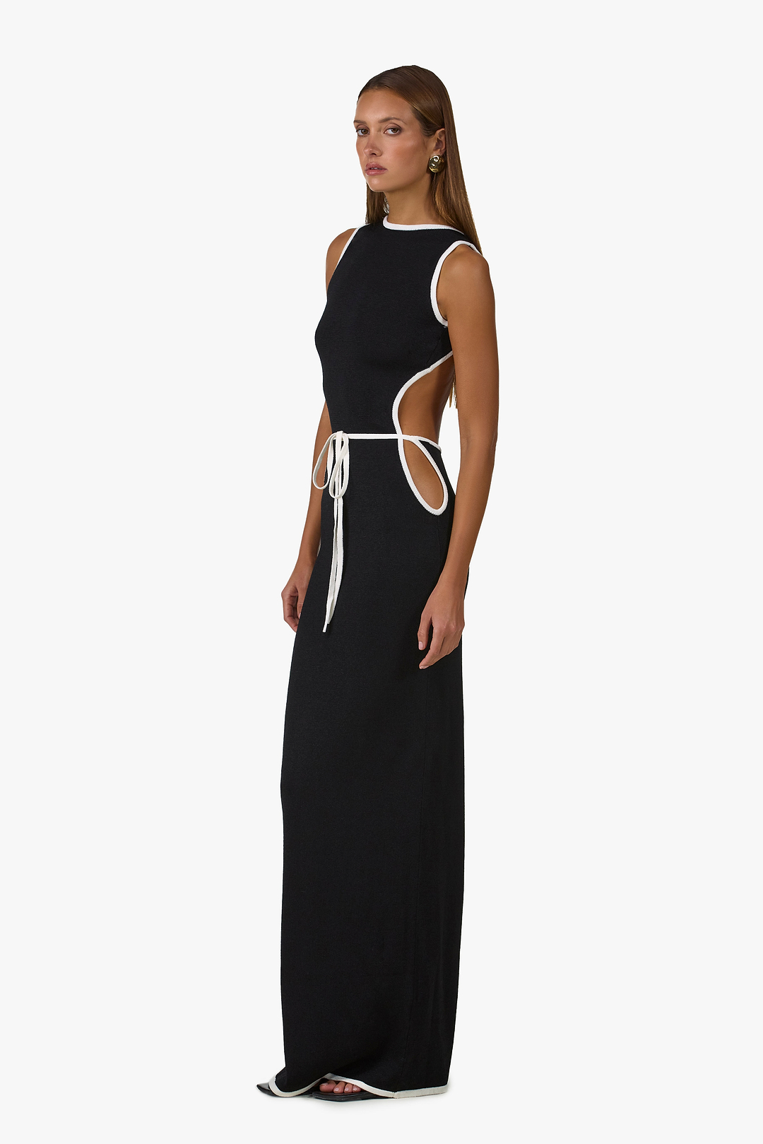 black and cream maxi dress SAME Tie | Black/Cream it flows into a Depri Strapless Striped Dress Size:US 11 (EU 43) flat-front