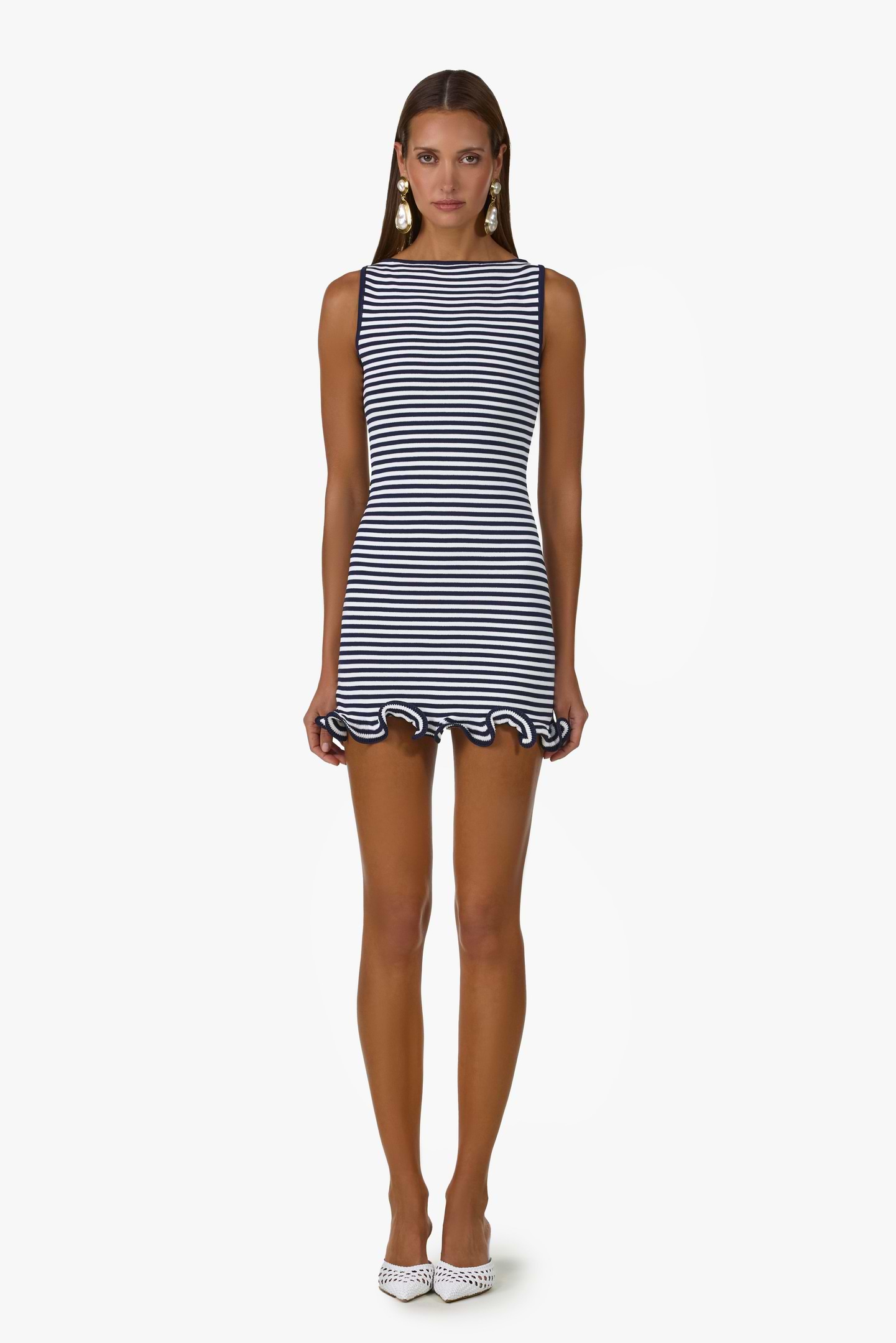 Ruffle Hem Tank Mini Dress (Navy Stripe)